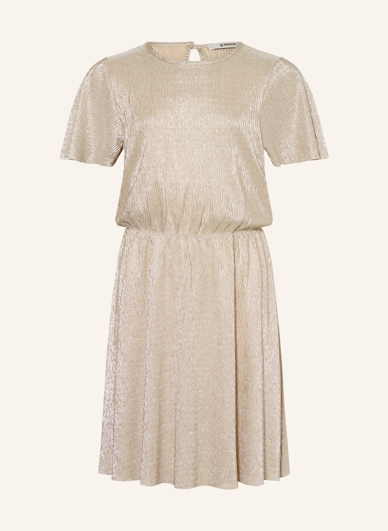 GARCIA Plisseekleid mit Glitzergarn: BEIGE / SILBER