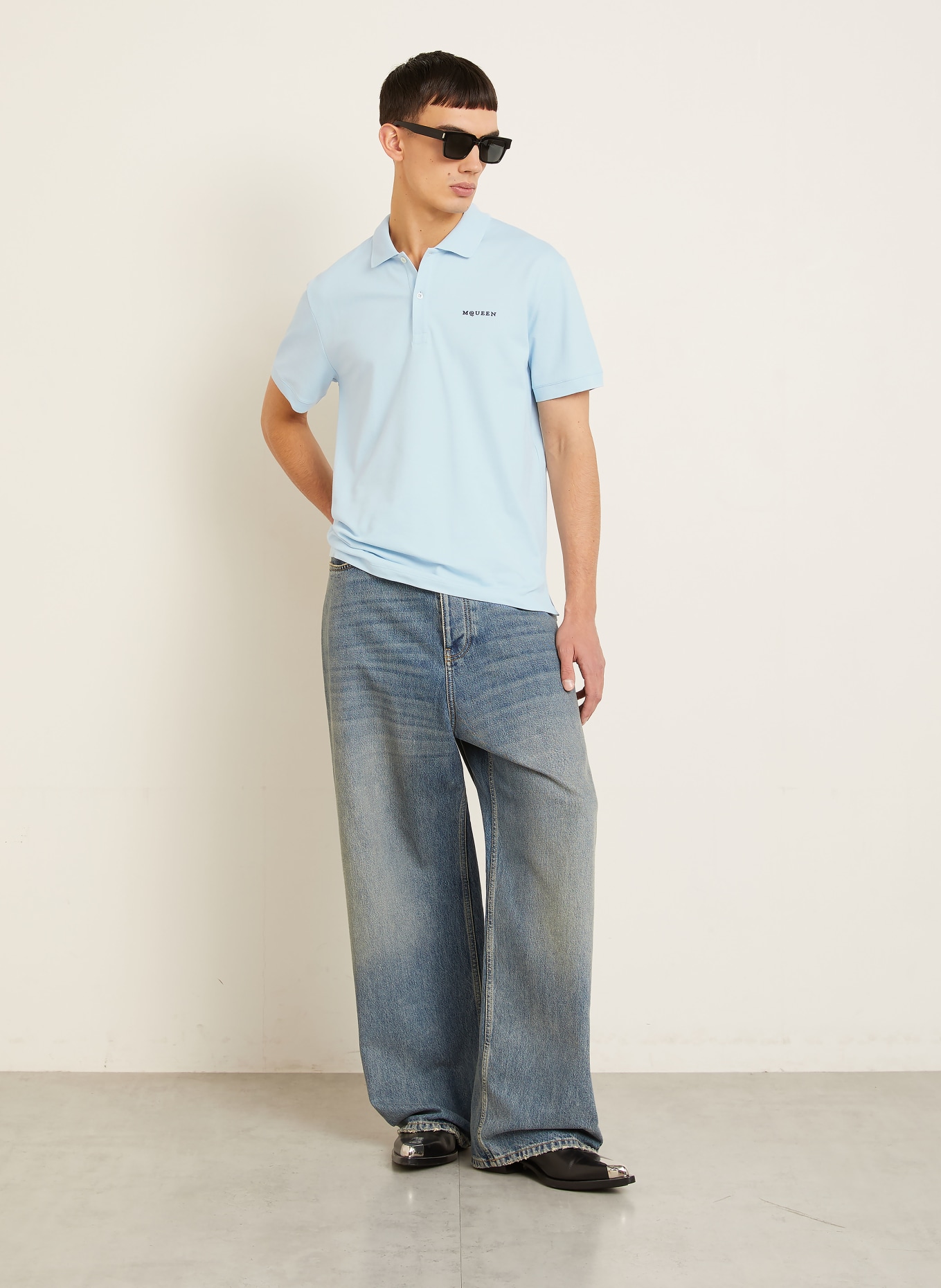 McQUEEN piqué polo shirt: LIGHT BLUE