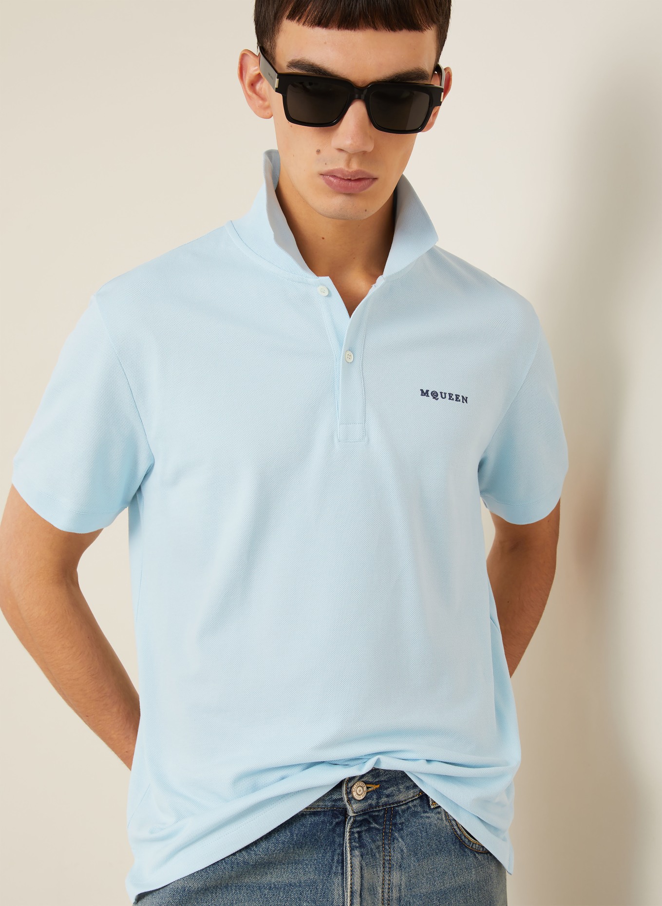 McQUEEN piqué polo shirt: LIGHT BLUE