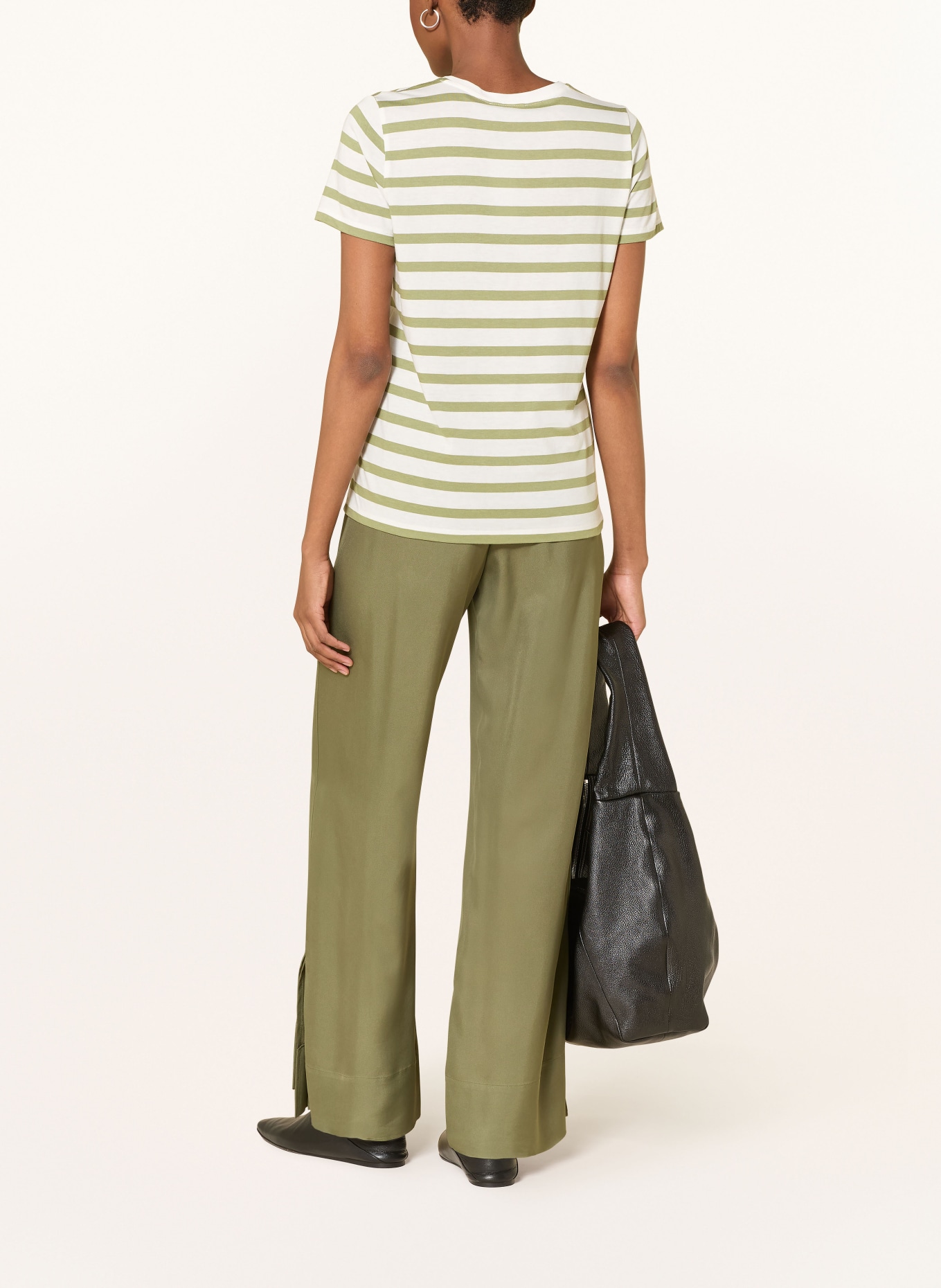 MORE & MORE T-Shirt mit Pailletten: CREME / OLIV