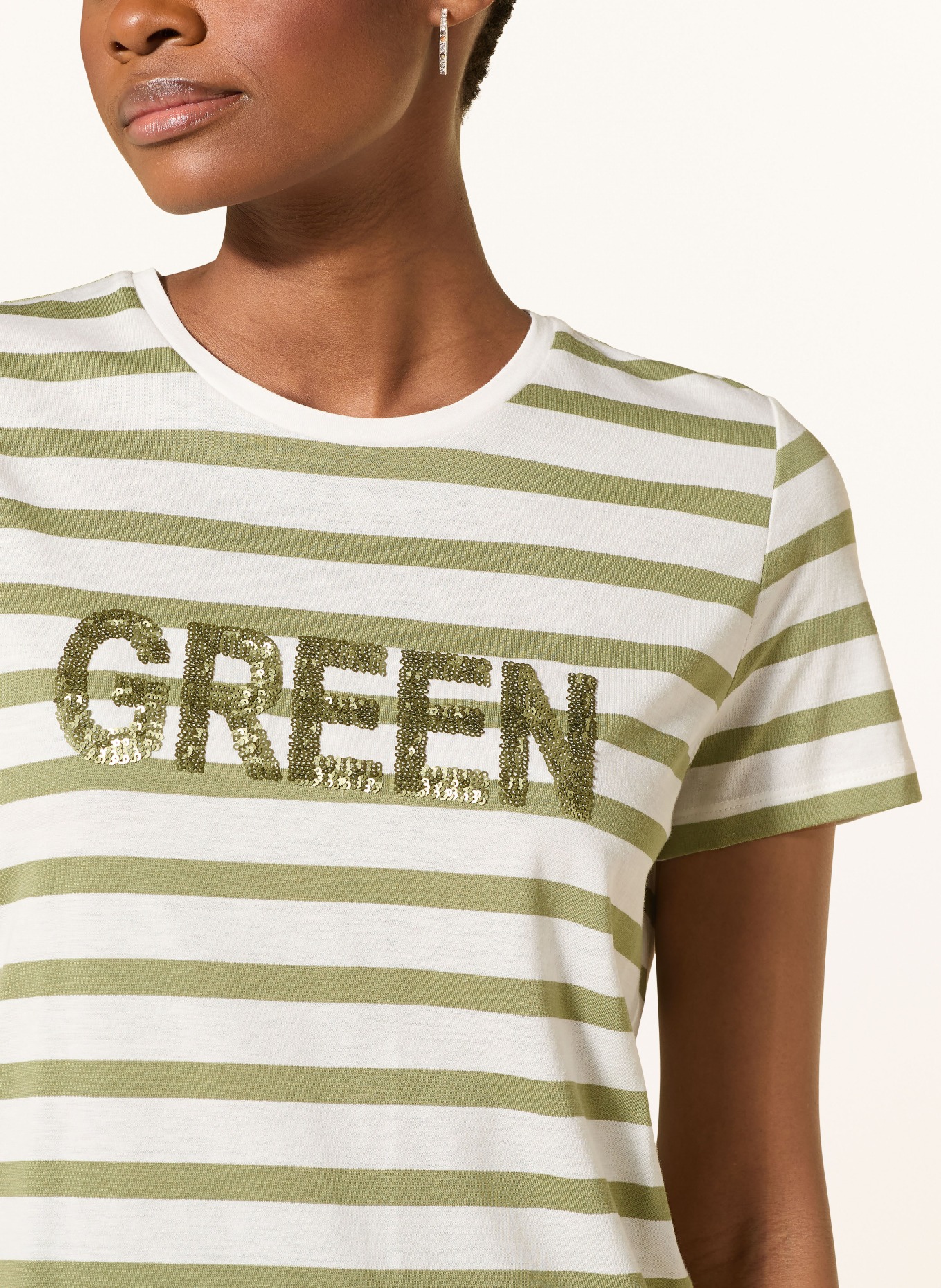 MORE & MORE T-Shirt mit Pailletten: CREME / OLIV