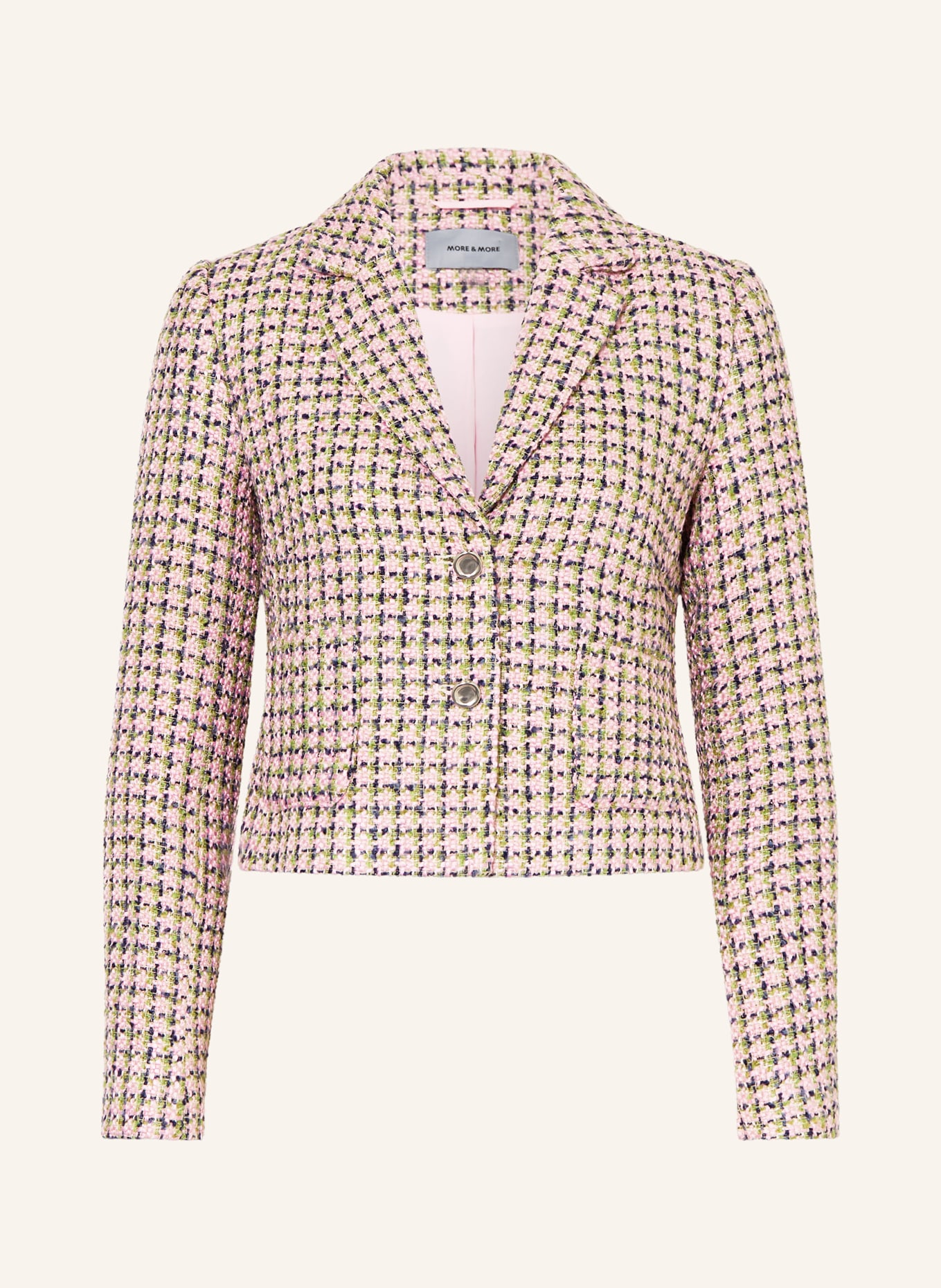 MORE & MORE Bouclé sako: RŮŽOVÁ / SVĚTLE ZELENÁ / TMAVĚ MODRÁ