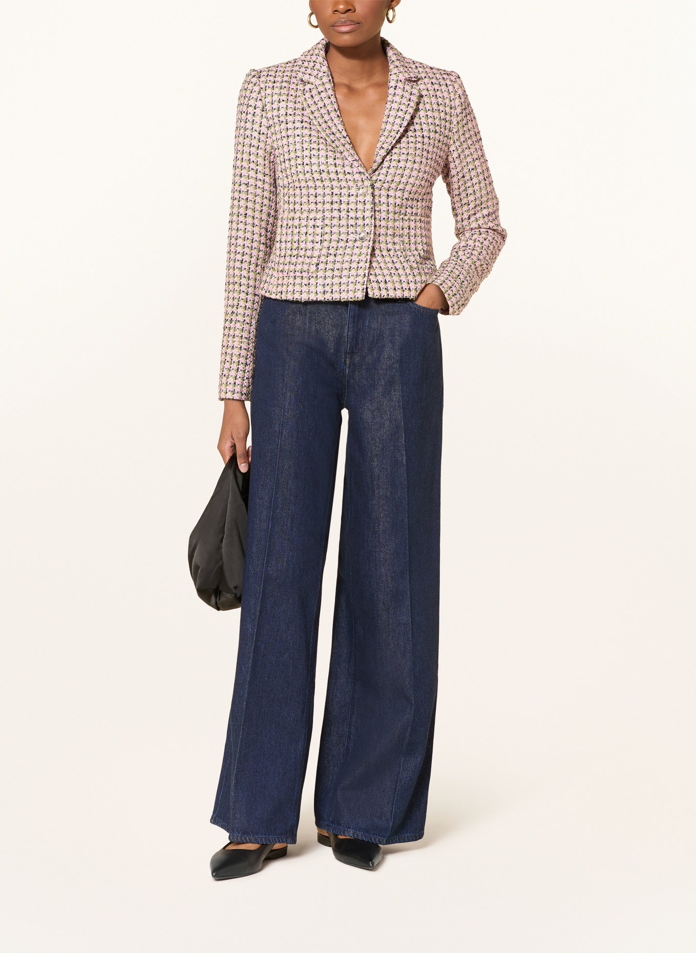 MORE & MORE Bouclé sako: RŮŽOVÁ / SVĚTLE ZELENÁ / TMAVĚ MODRÁ