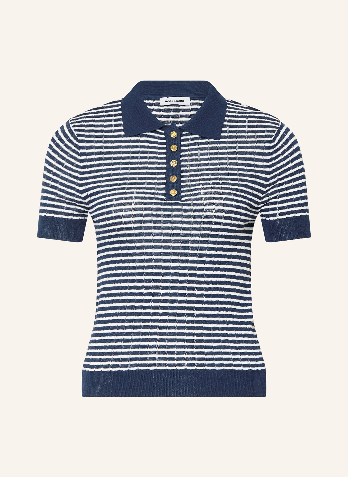 MORE & MORE Strick-Poloshirt: DUNKELBLAU / WEISS