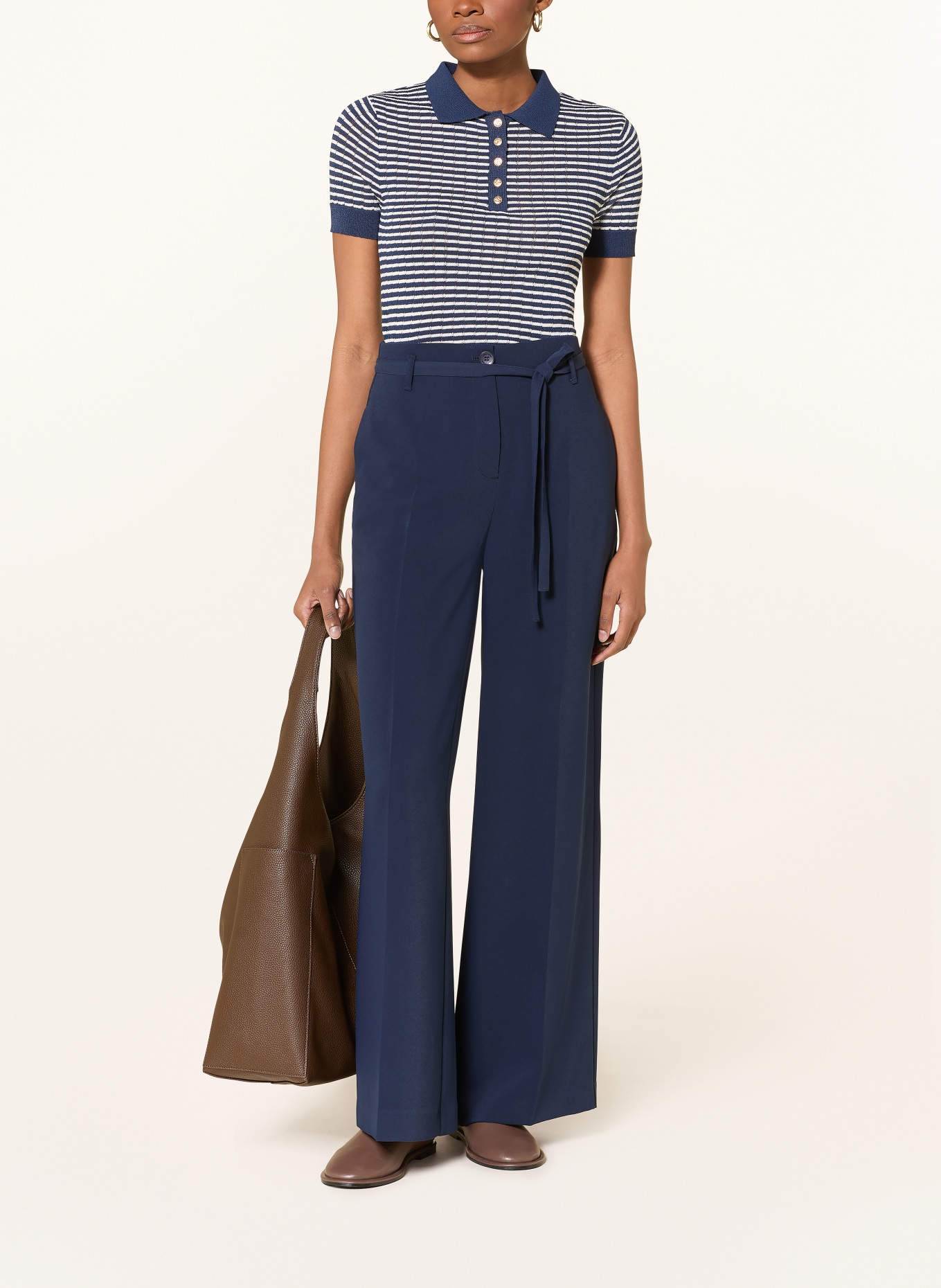 MORE & MORE Strick-Poloshirt: DUNKELBLAU / WEISS