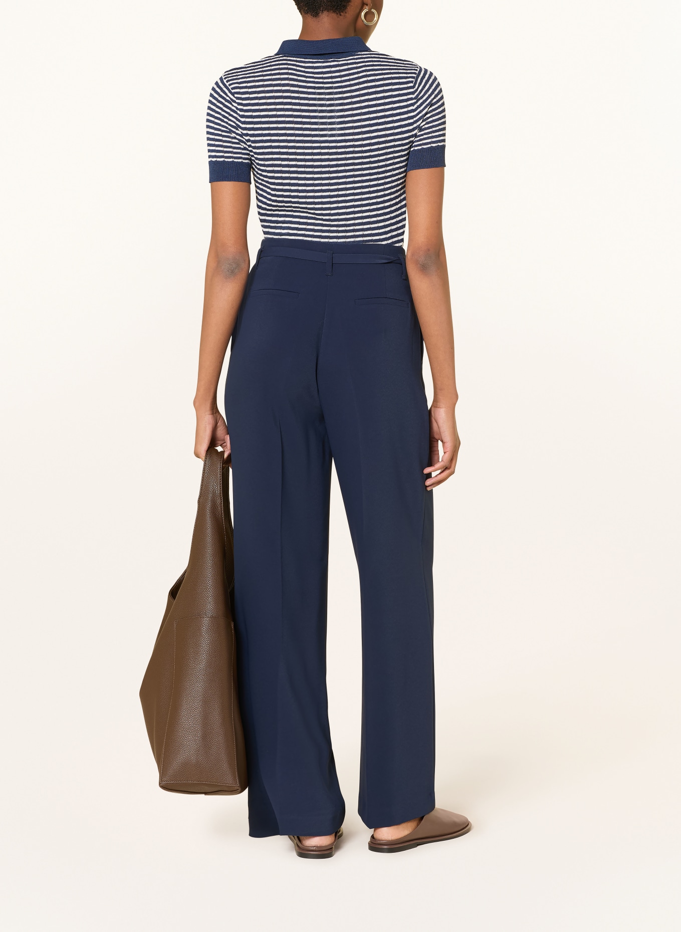 MORE & MORE Strick-Poloshirt: DUNKELBLAU / WEISS