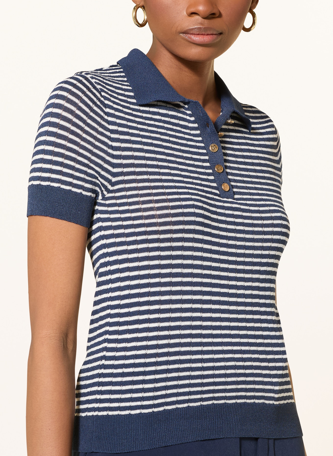 MORE & MORE Strick-Poloshirt: DUNKELBLAU / WEISS