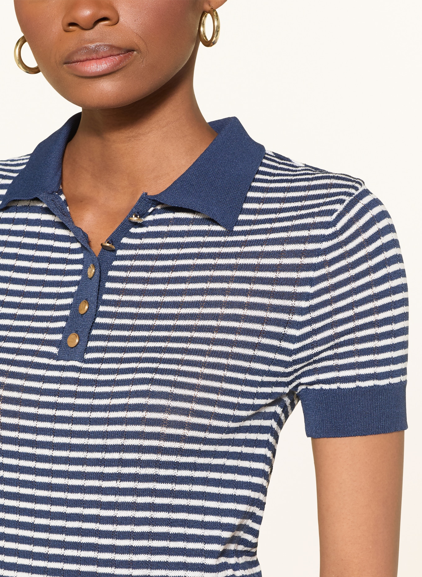 MORE & MORE Strick-Poloshirt: DUNKELBLAU / WEISS