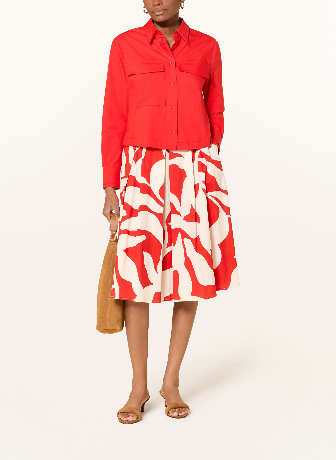 MORE & MORE Faltenrock: ROT / CREME