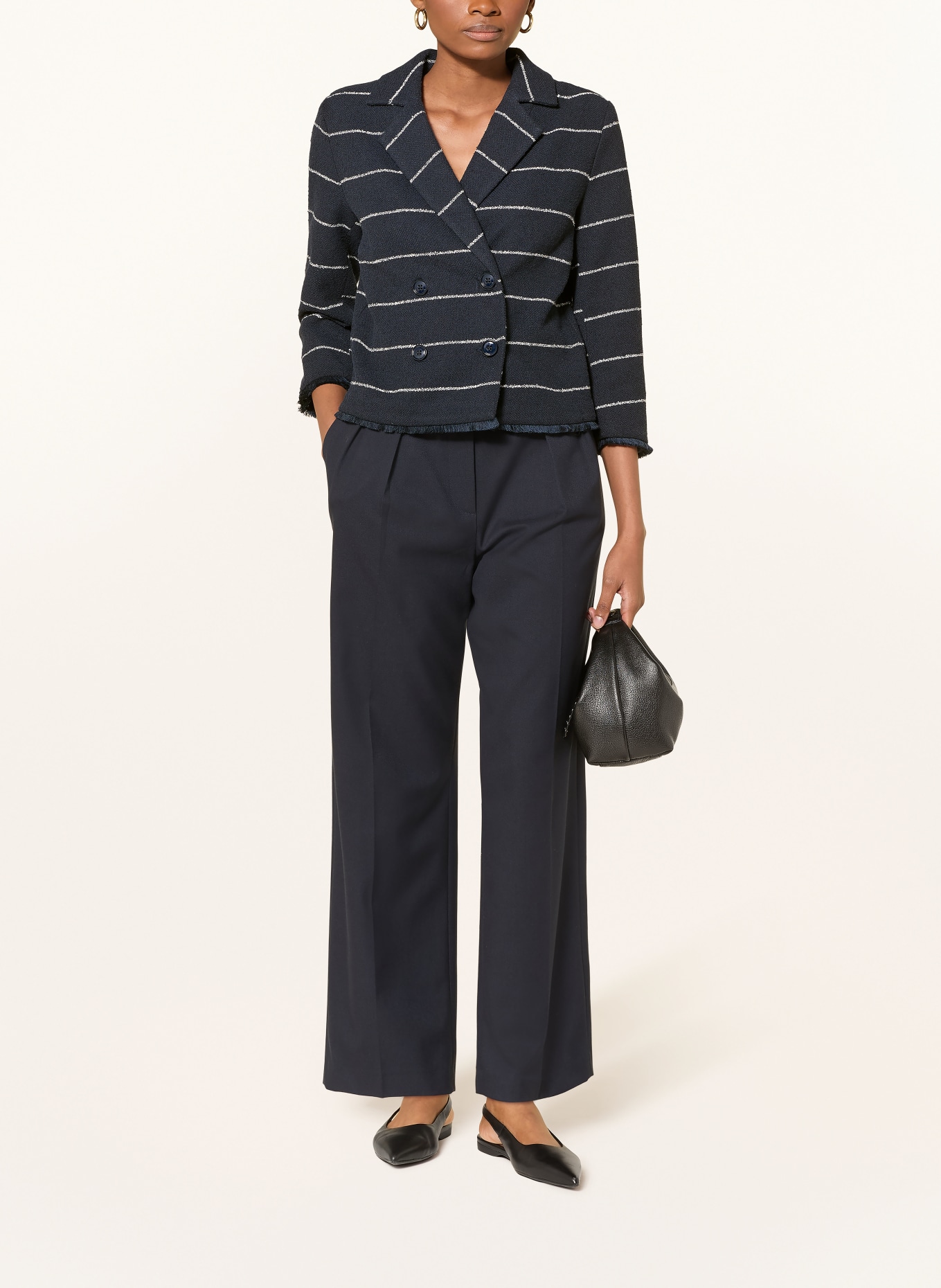 MORE & MORE Bouclé sako: TMAVĚ MODRÁ / KRÉMOVÁ