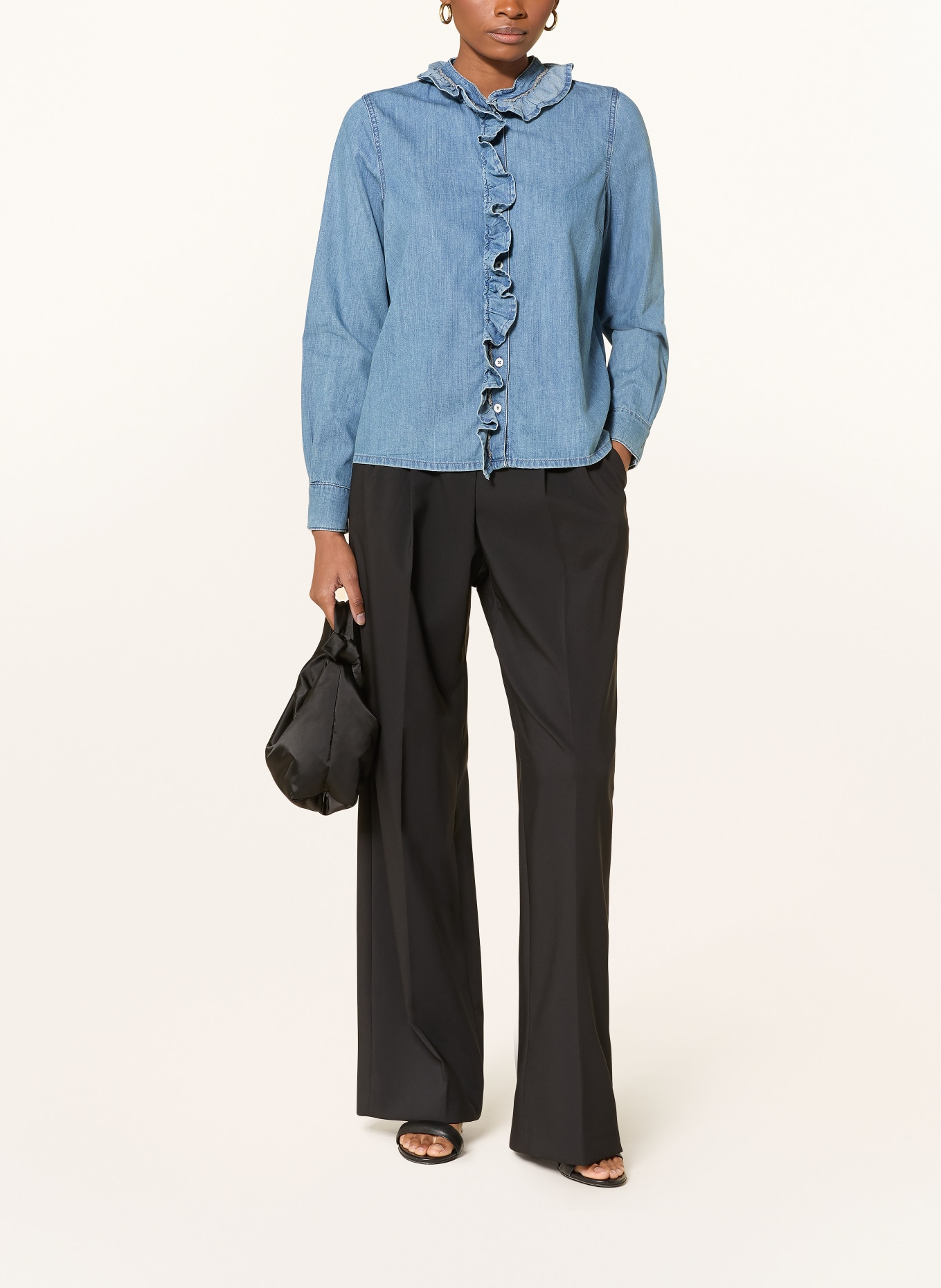 MORE & MORE Jeansbluse mit Rüschen: BLAU