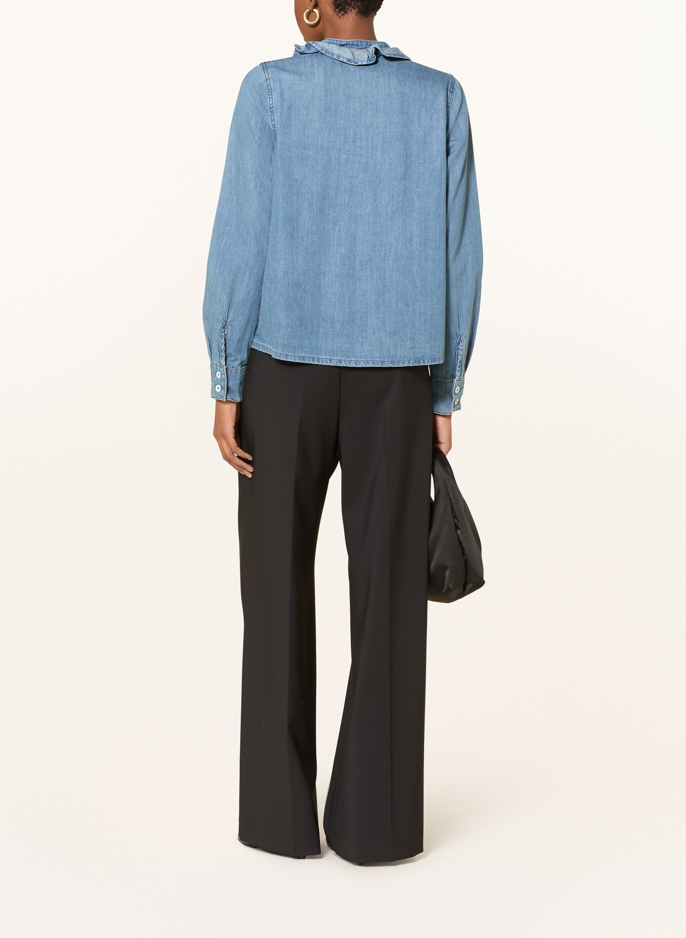 MORE & MORE Jeansbluse mit Rüschen: BLAU