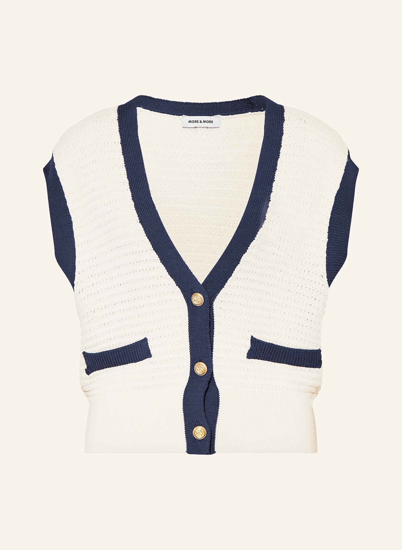 MORE & MORE Strickweste: ECRU / DUNKELBLAU