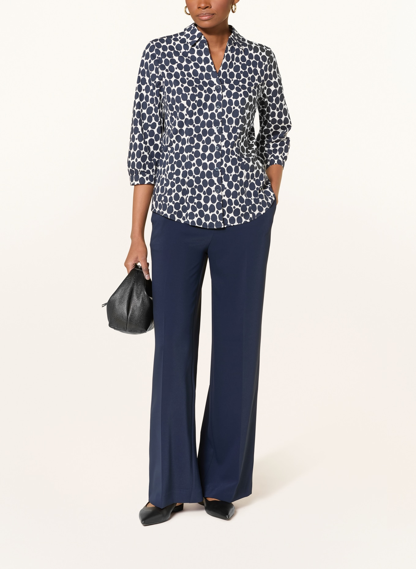 MORE & MORE Bluse mit 3/4-Arm: DUNKELBLAU / WEISS