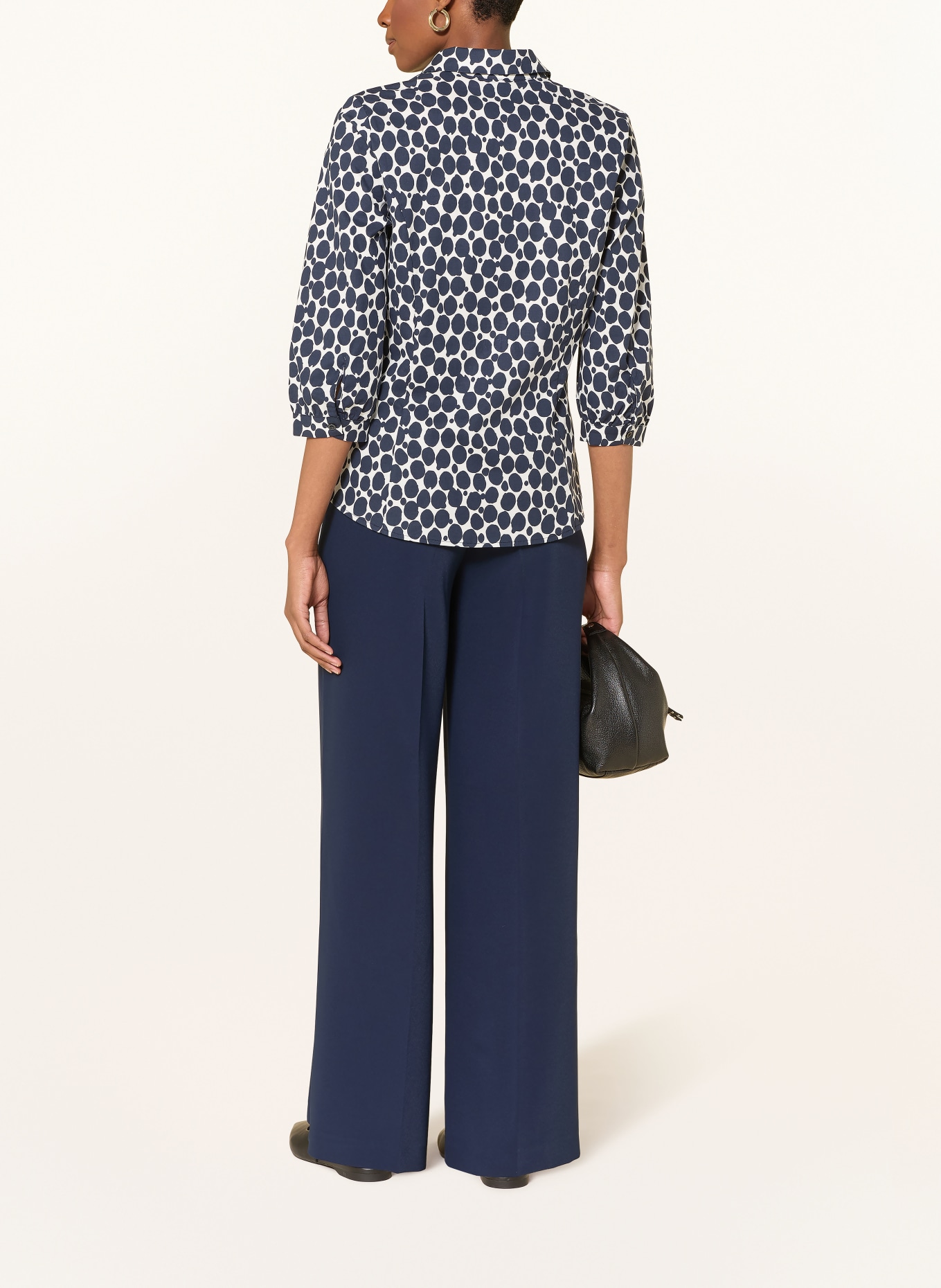 MORE & MORE Bluse mit 3/4-Arm: DUNKELBLAU / WEISS