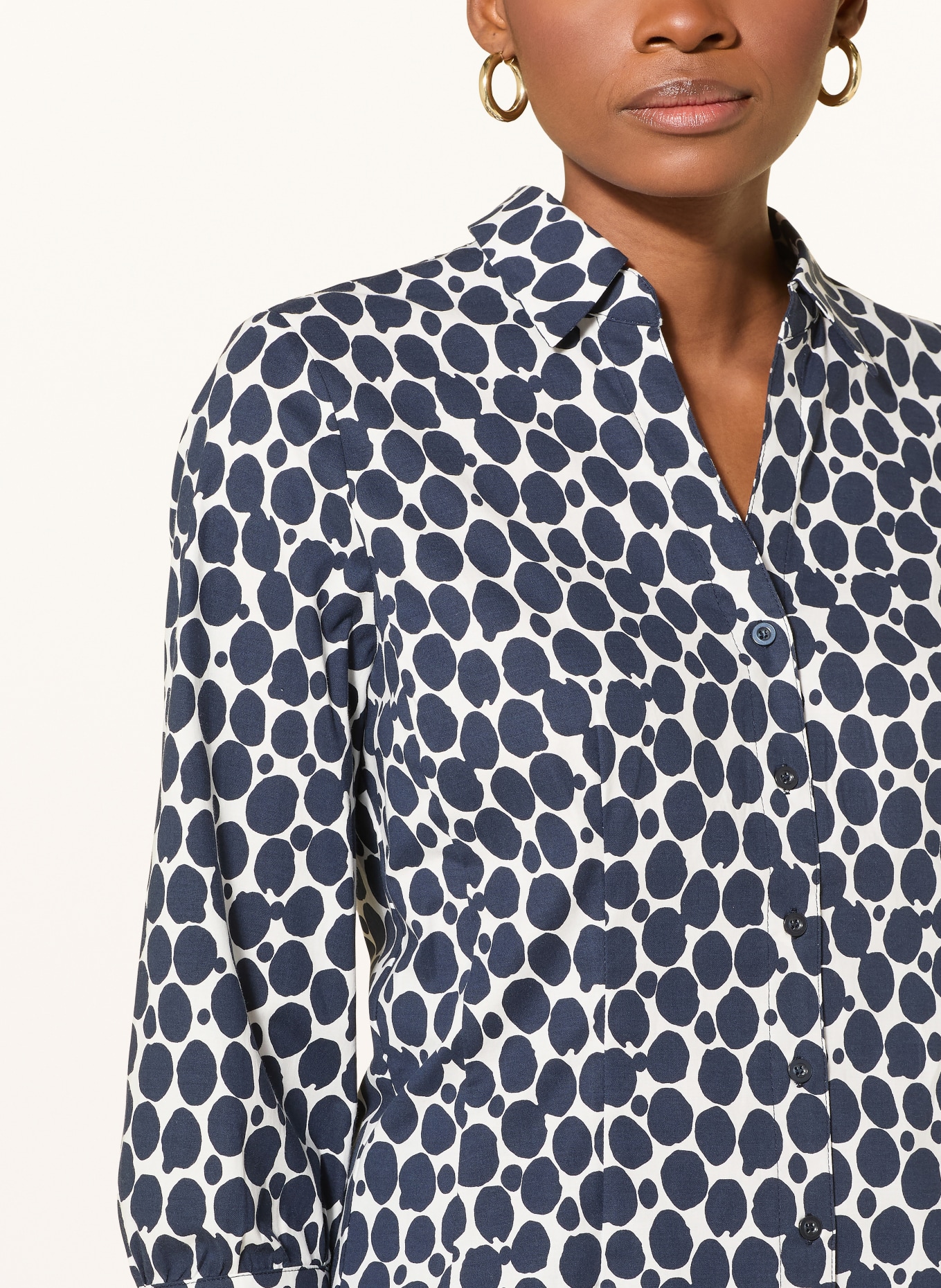 MORE & MORE Bluse mit 3/4-Arm: DUNKELBLAU / WEISS