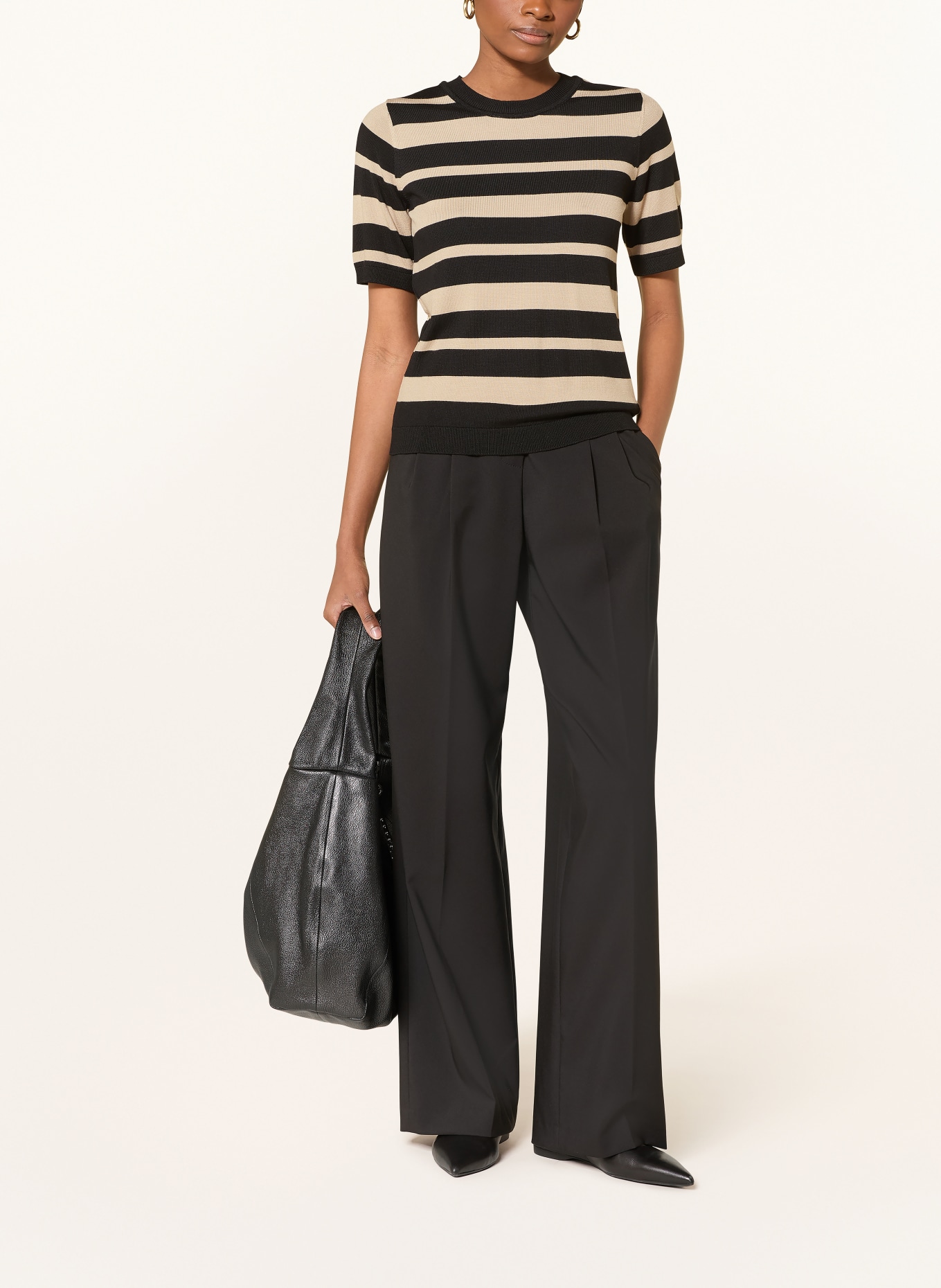 MORE & MORE Strickshirt: TAUPE / SCHWARZ