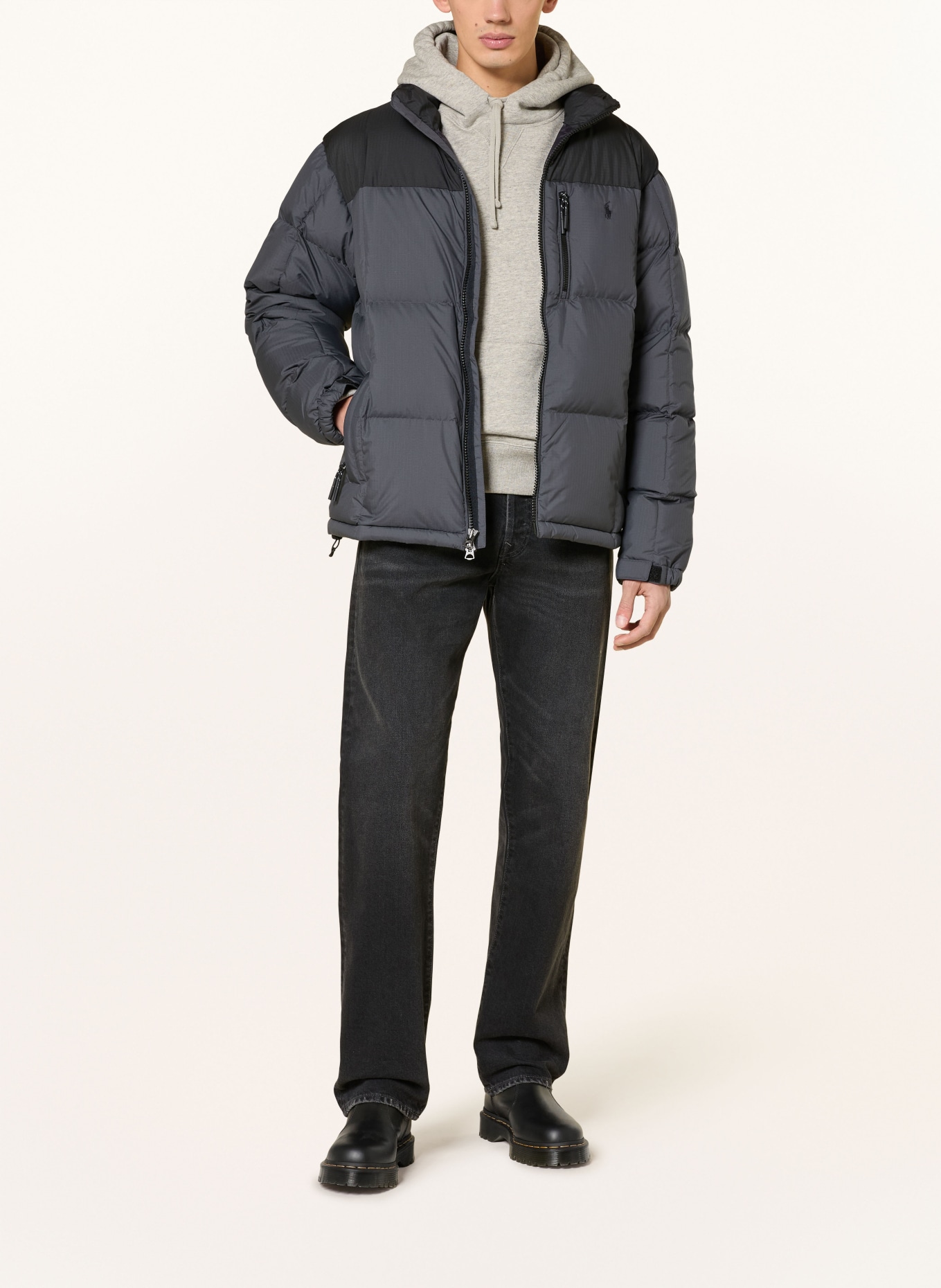 POLO RALPH LAUREN down jacket: DARK GRAY / BLACK