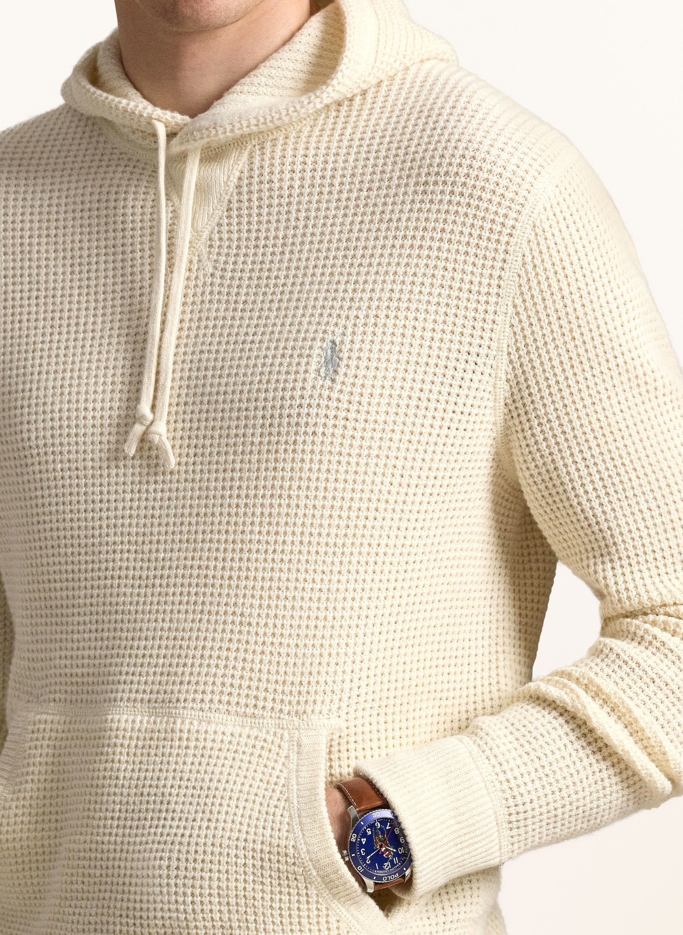 POLO RALPH LAUREN Pletená mikina s kapucí: KRÉMOVÁ