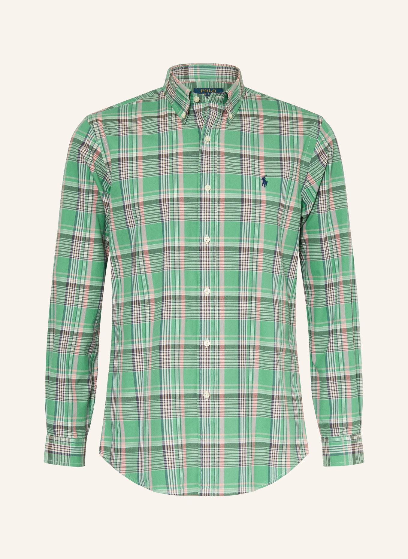 POLO RALPH LAUREN Chemise Custom Fit: VERT / SAUMON / BLEU