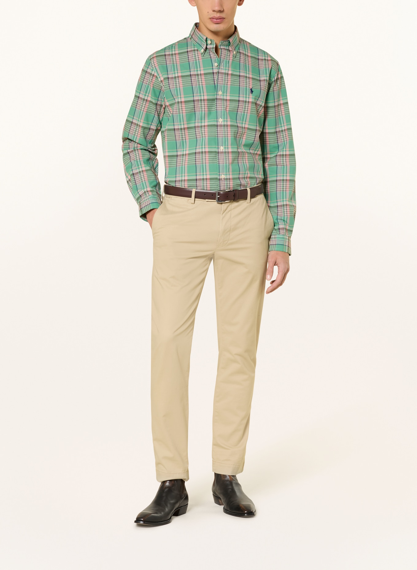 POLO RALPH LAUREN Chemise Custom Fit: VERT / SAUMON / BLEU