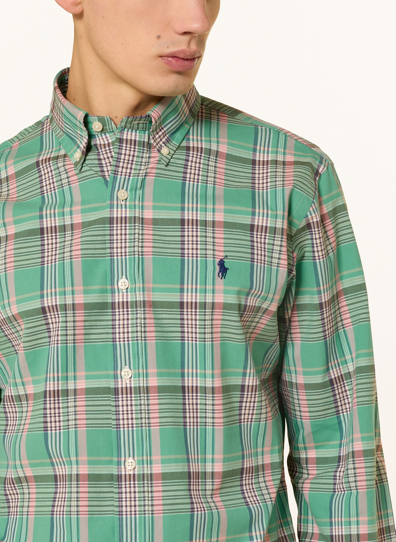 POLO RALPH LAUREN Chemise Custom Fit: VERT / SAUMON / BLEU