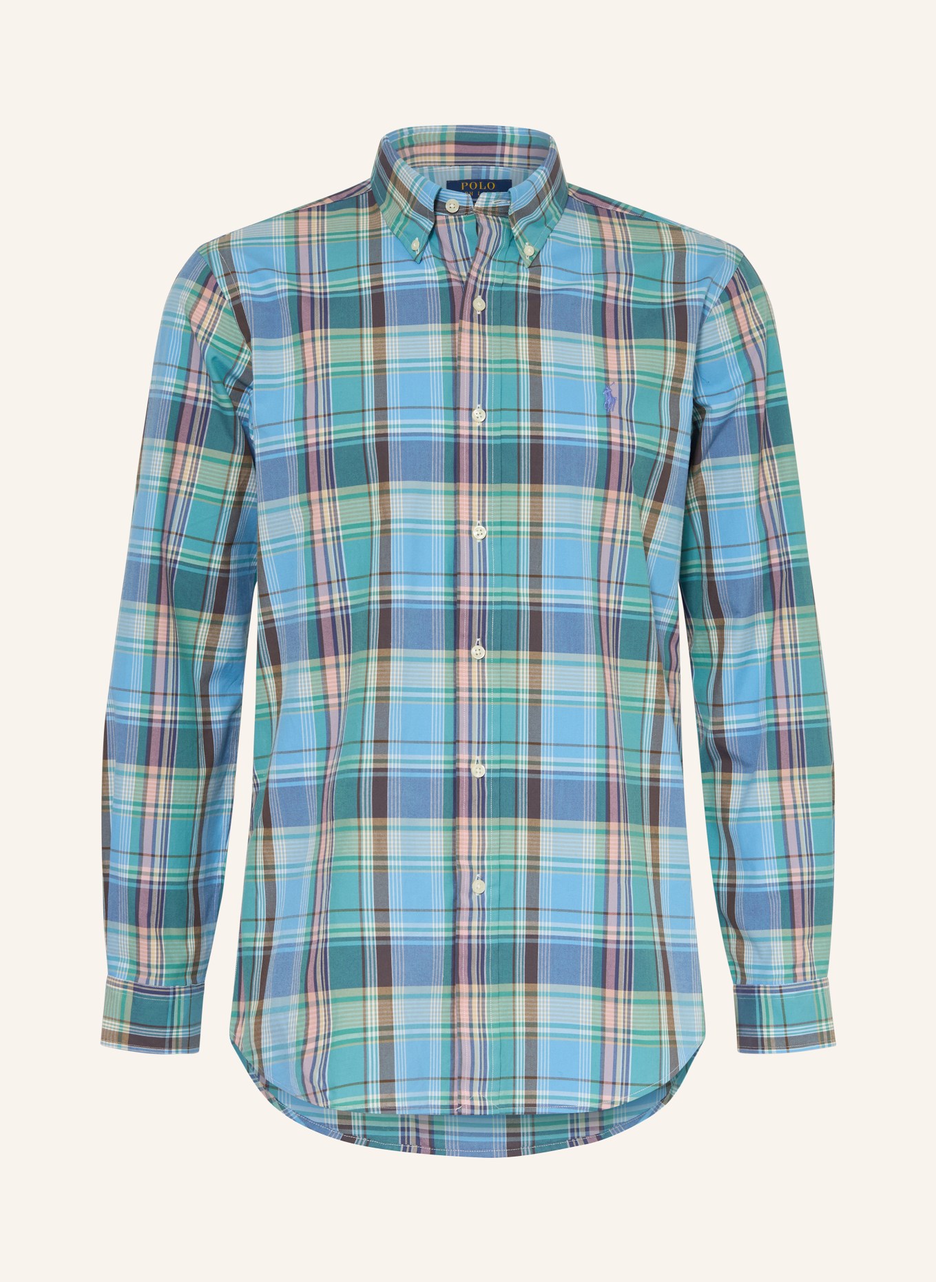 POLO RALPH LAUREN Chemise Custom Fit: VERT / BLEU CLAIR