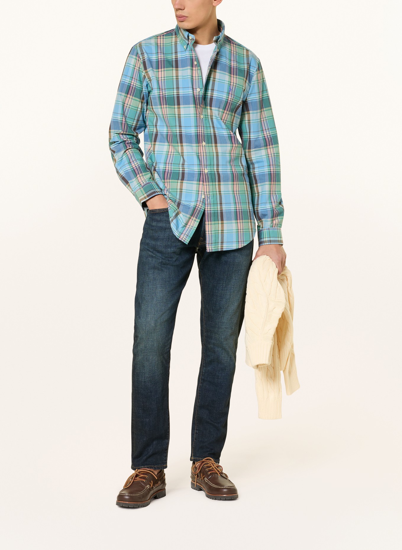 POLO RALPH LAUREN Chemise Custom Fit: VERT / BLEU CLAIR