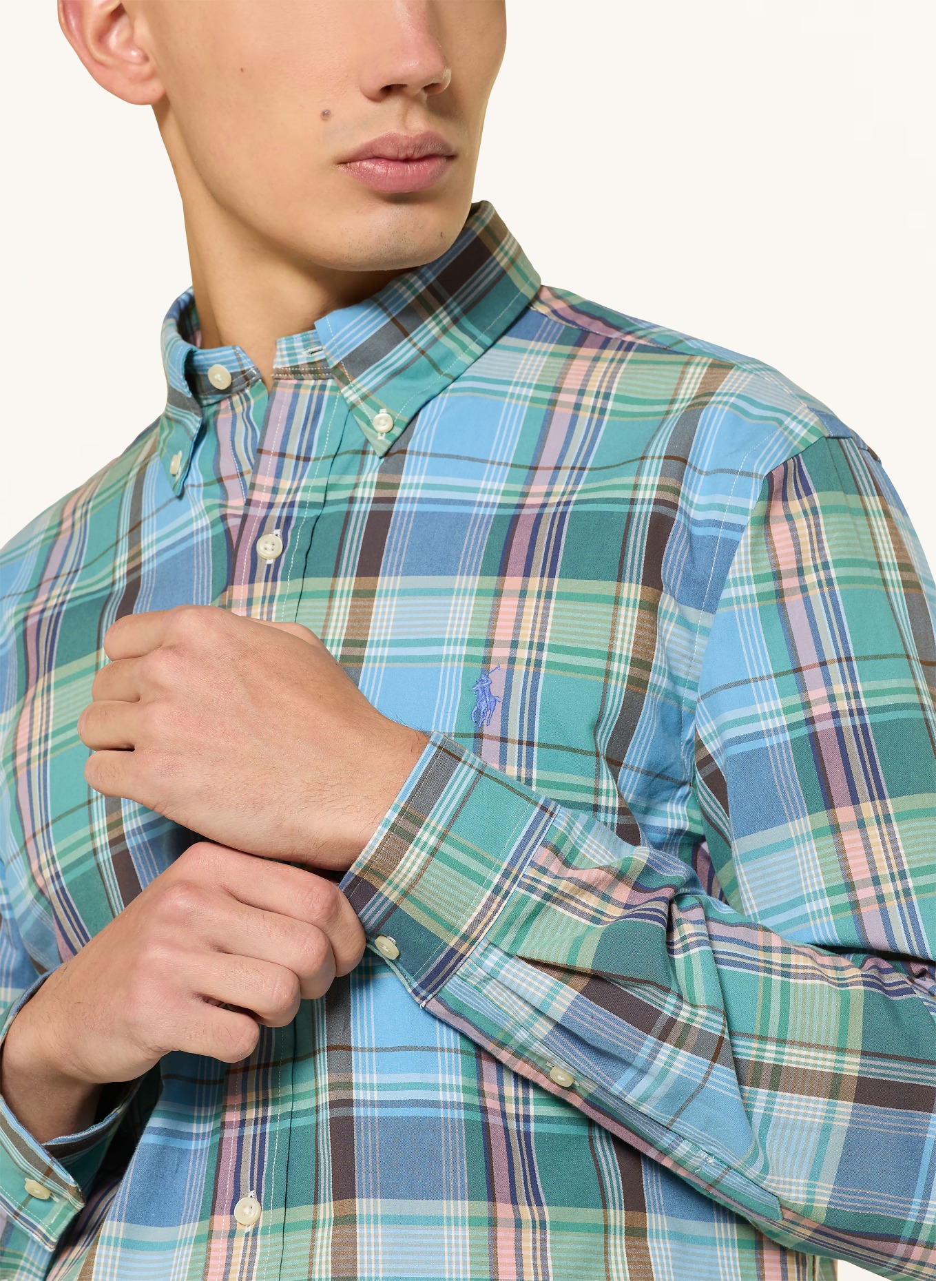 POLO RALPH LAUREN Chemise Custom Fit: VERT / BLEU CLAIR