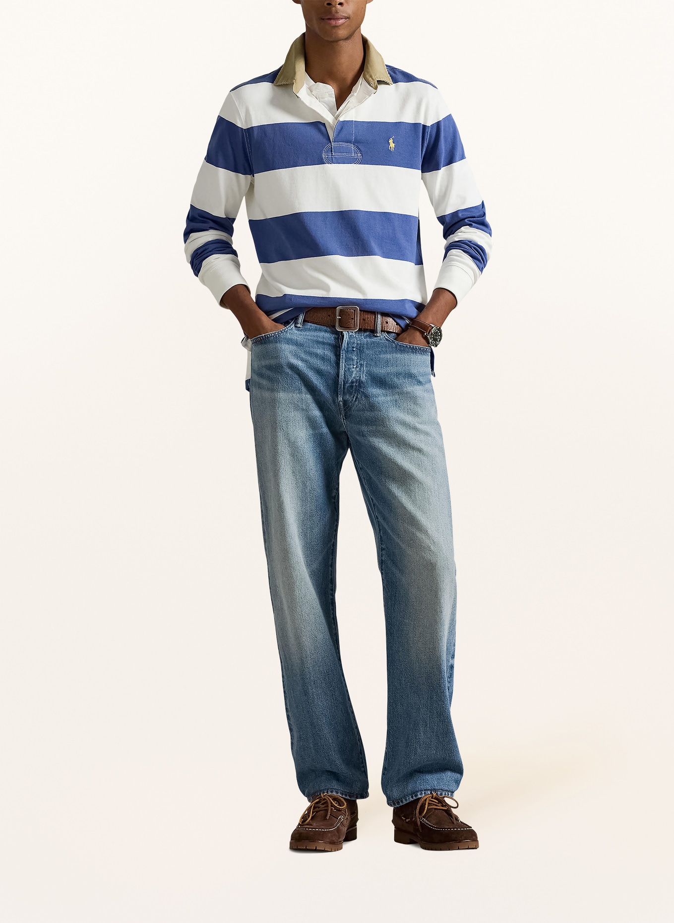 POLO RALPH LAUREN rugby shirt: ECRU / BLUE