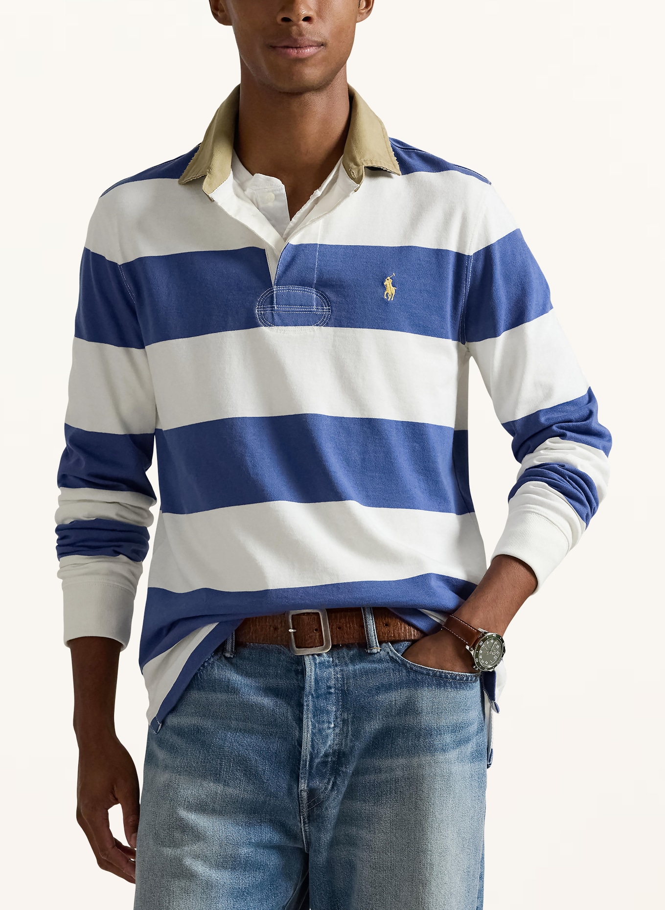 POLO RALPH LAUREN rugby shirt: ECRU / BLUE