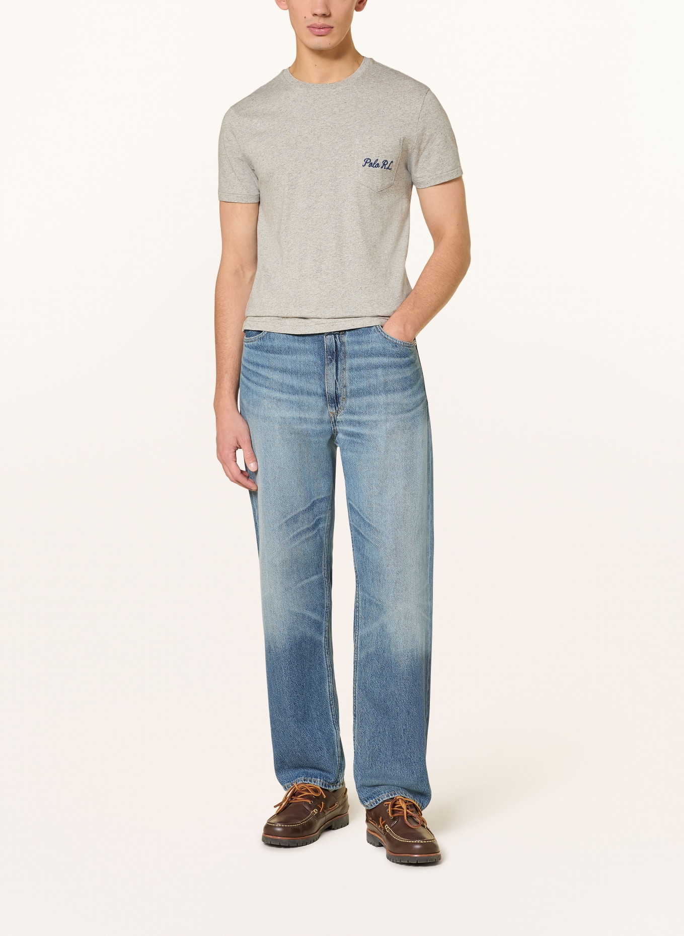 POLO RALPH LAUREN T-Shirt: GRAU / BEIGE / DUNKELGELB