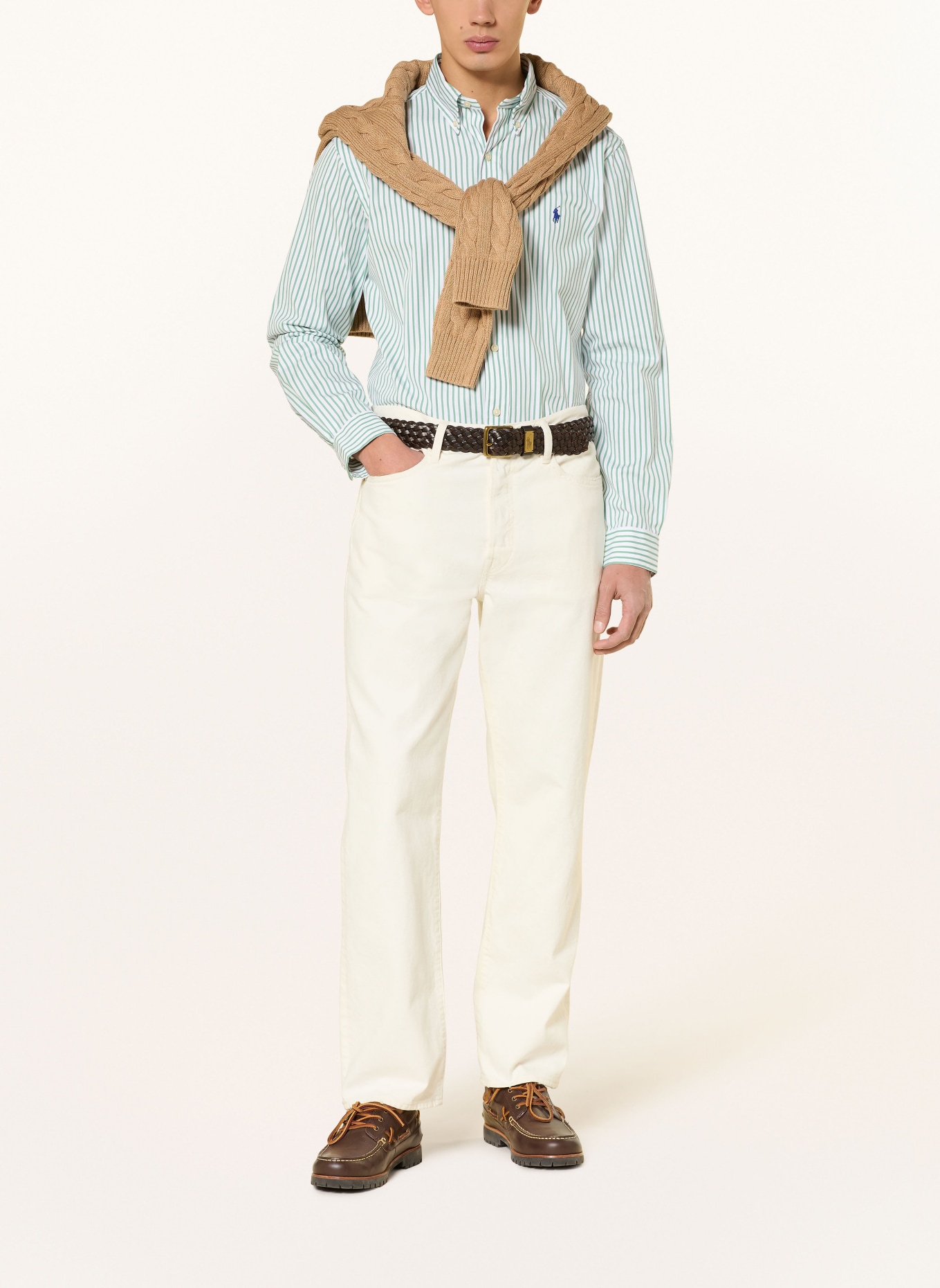 POLO RALPH LAUREN Chemise Custom Fit: BLANC / VERT