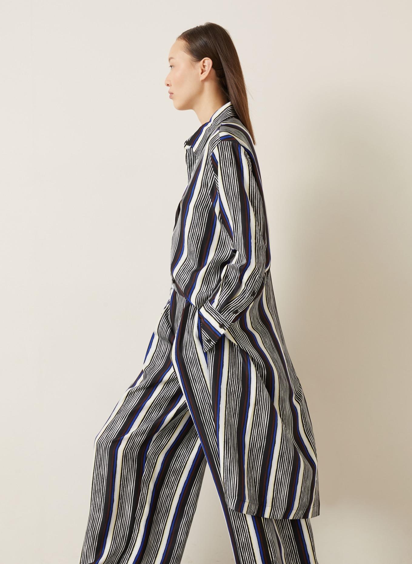 Proenza Schouler Hemdblusenkleid AMIRA aus Seide: SCHWARZ / BLAU / WEISS