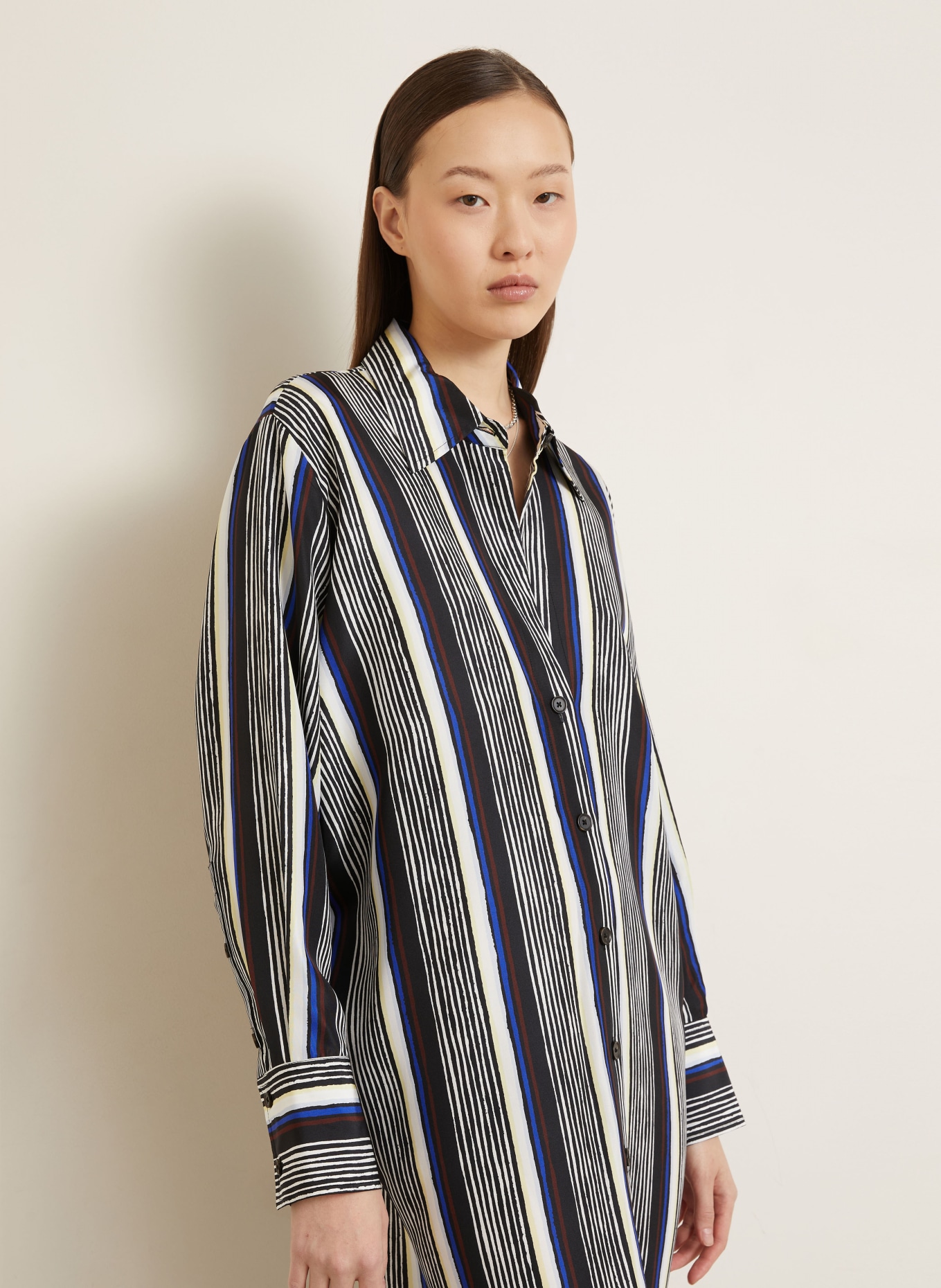 Proenza Schouler Hemdblusenkleid AMIRA aus Seide: SCHWARZ / BLAU / WEISS