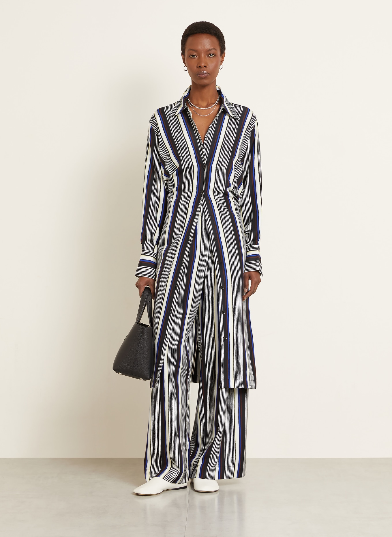 Proenza Schouler AMIRA silk wide-leg pants: BLACK / BLUE / WHITE