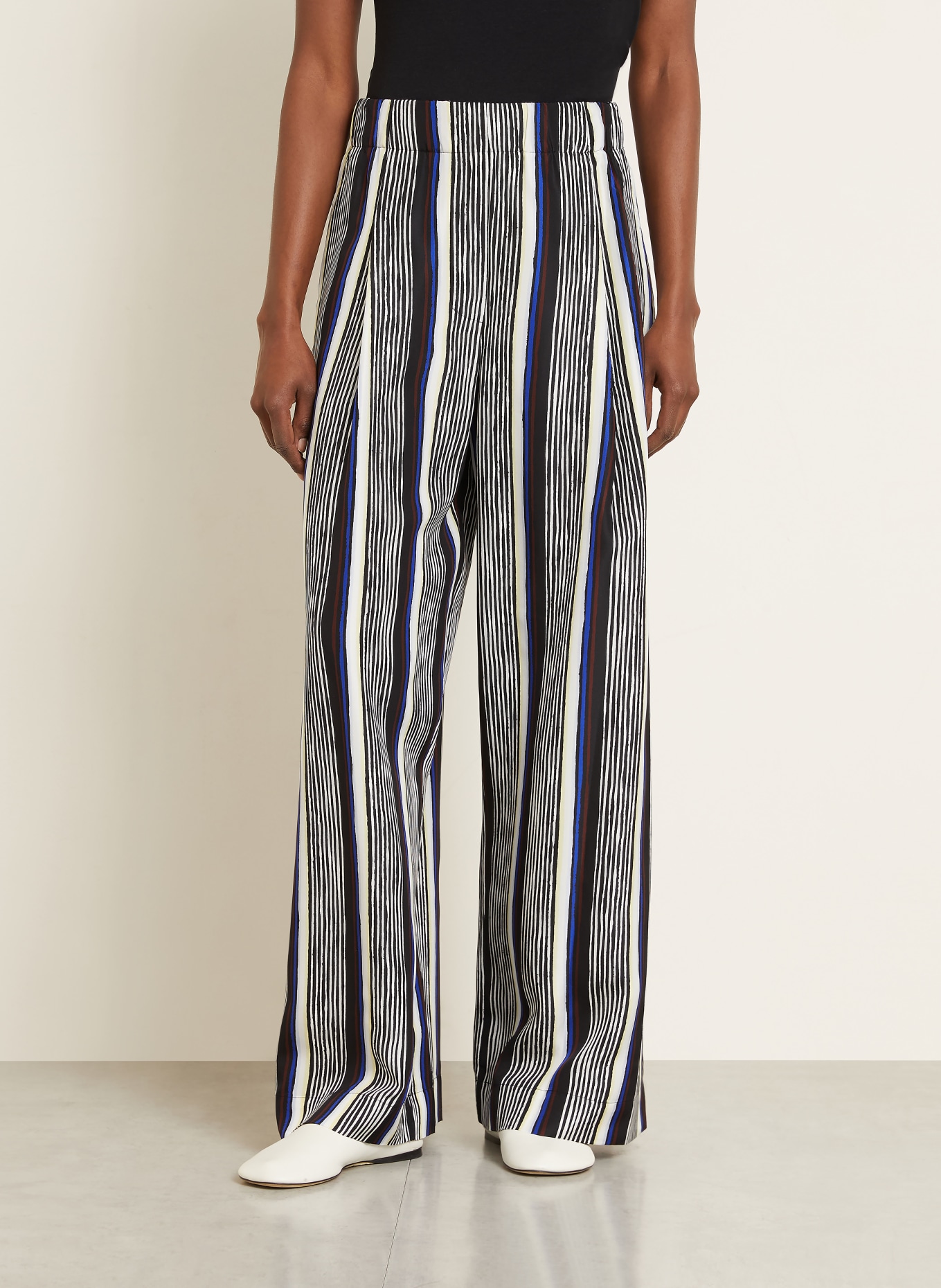 Proenza Schouler AMIRA silk wide-leg pants: BLACK / BLUE / WHITE