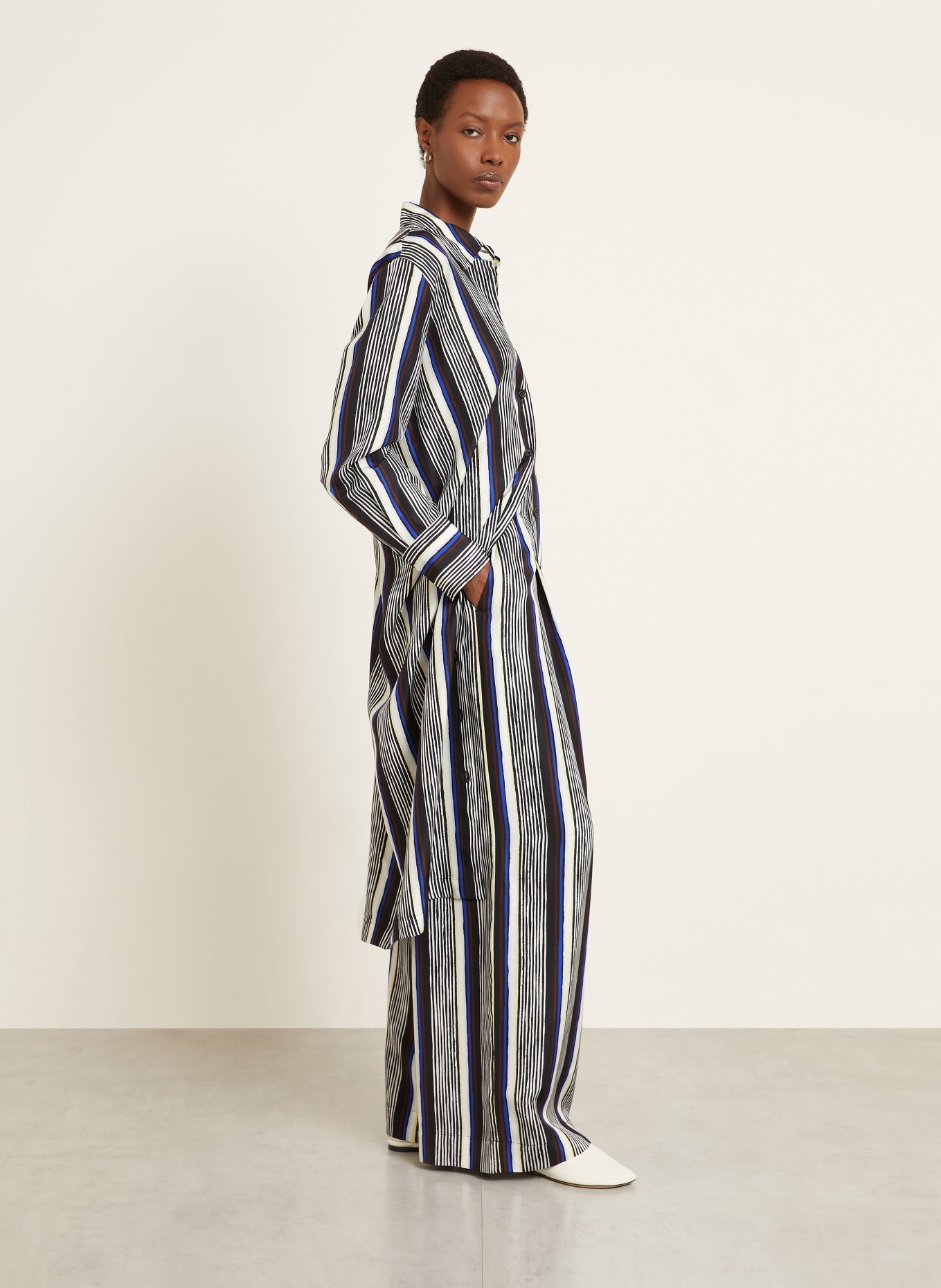 Proenza Schouler AMIRA silk wide-leg pants: BLACK / BLUE / WHITE
