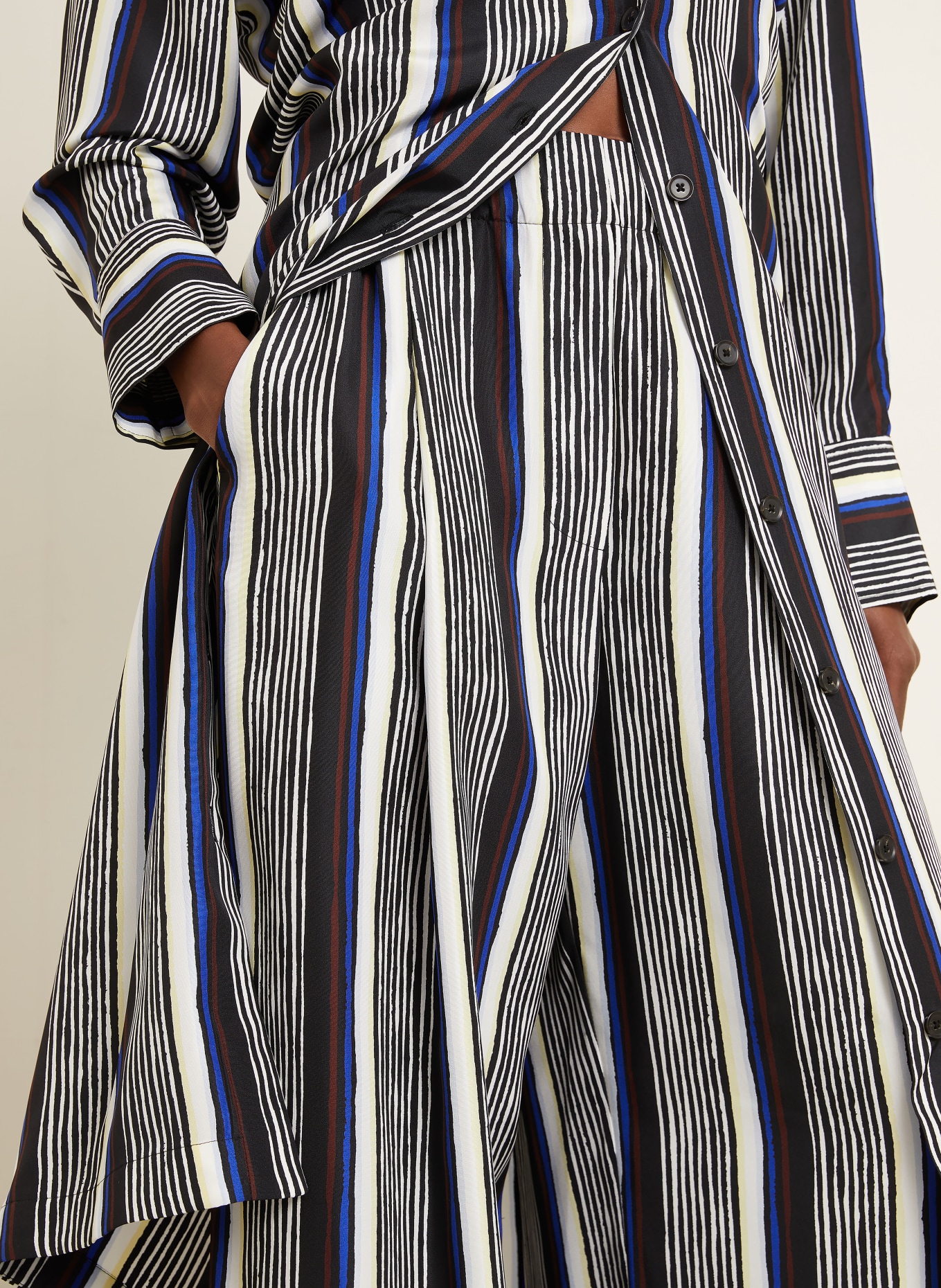 Proenza Schouler AMIRA silk wide-leg pants: BLACK / BLUE / WHITE