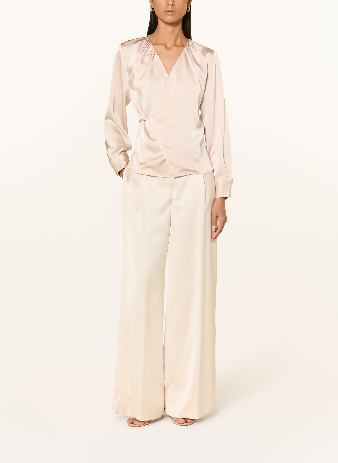 NEO NOIR CAPRINA wrap blouse in satin: BEIGE