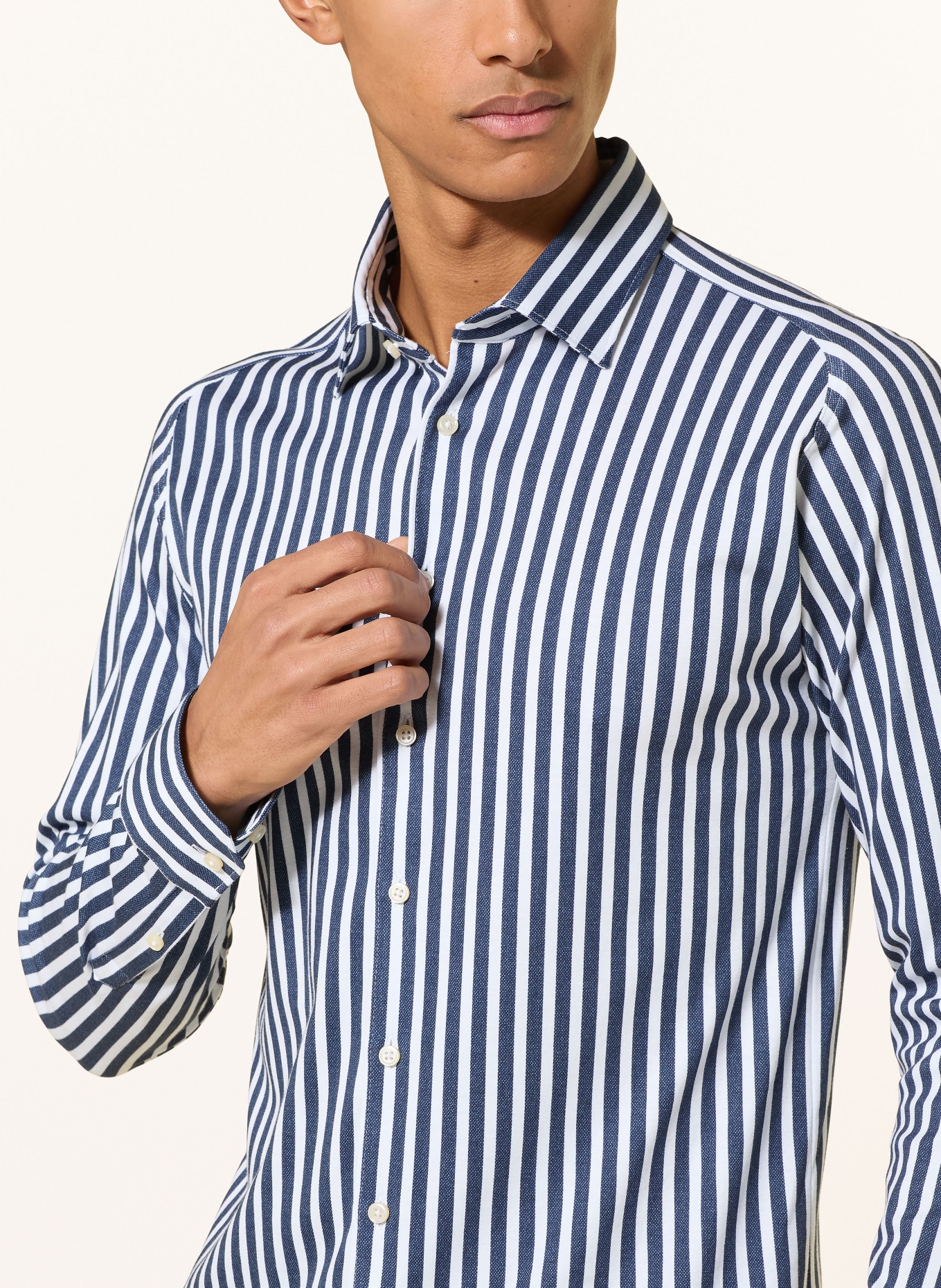 DESOTO Jerseyhemd Slim Fit: DUNKELBLAU / WEISS