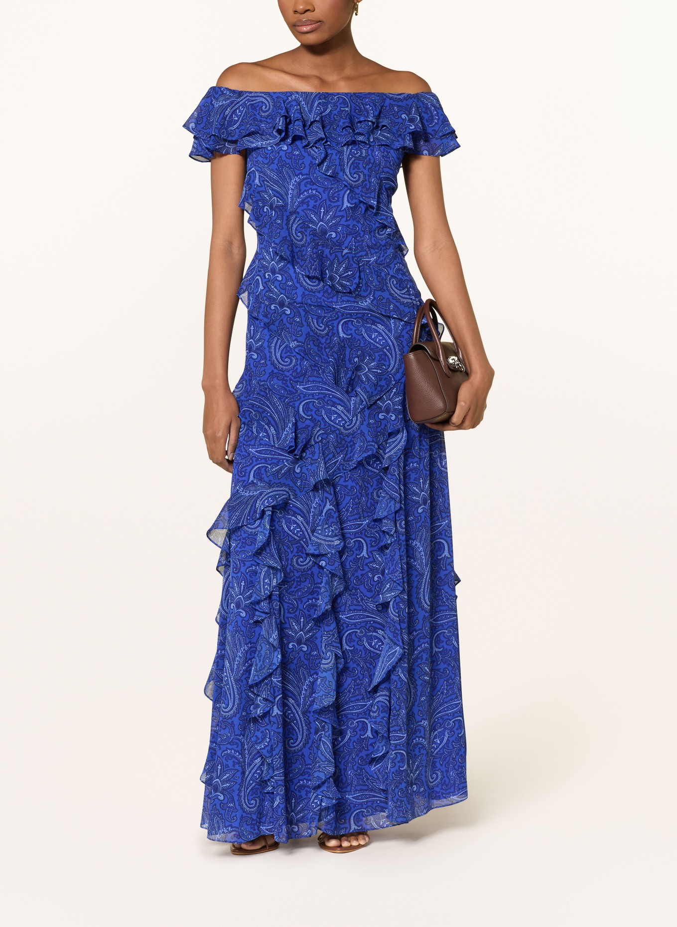 LAUREN RALPH LAUREN Abendkleid mit Volants: BLAU