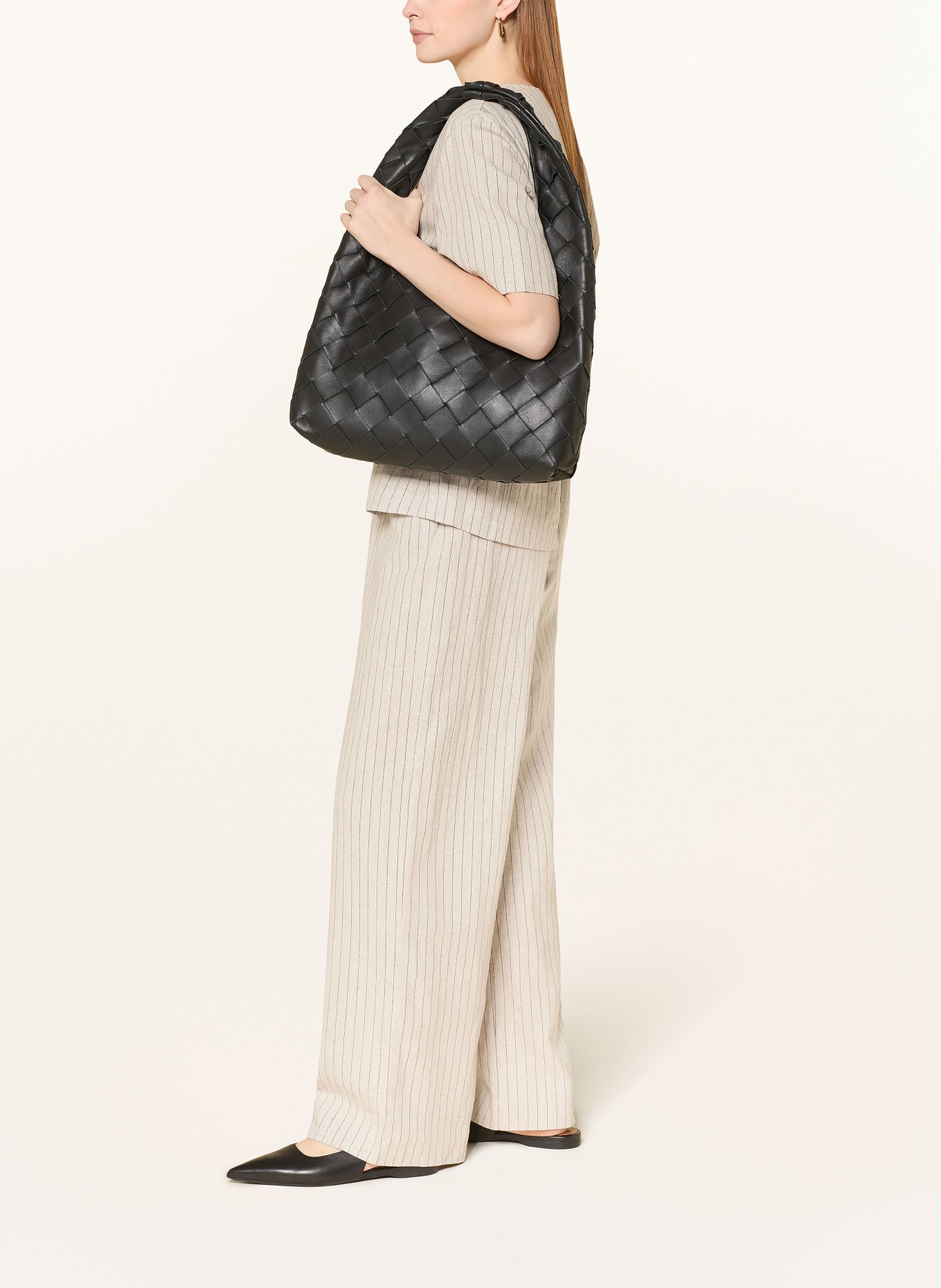 SELECTED Femme Pantalon Marlene en lin: BEIGE / NOIR