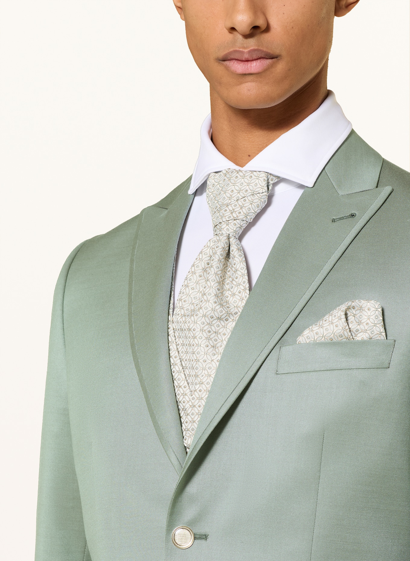 WILVORST Set: Krawatte und Einstecktuch: BEIGE / CREME / HELLGRÜN