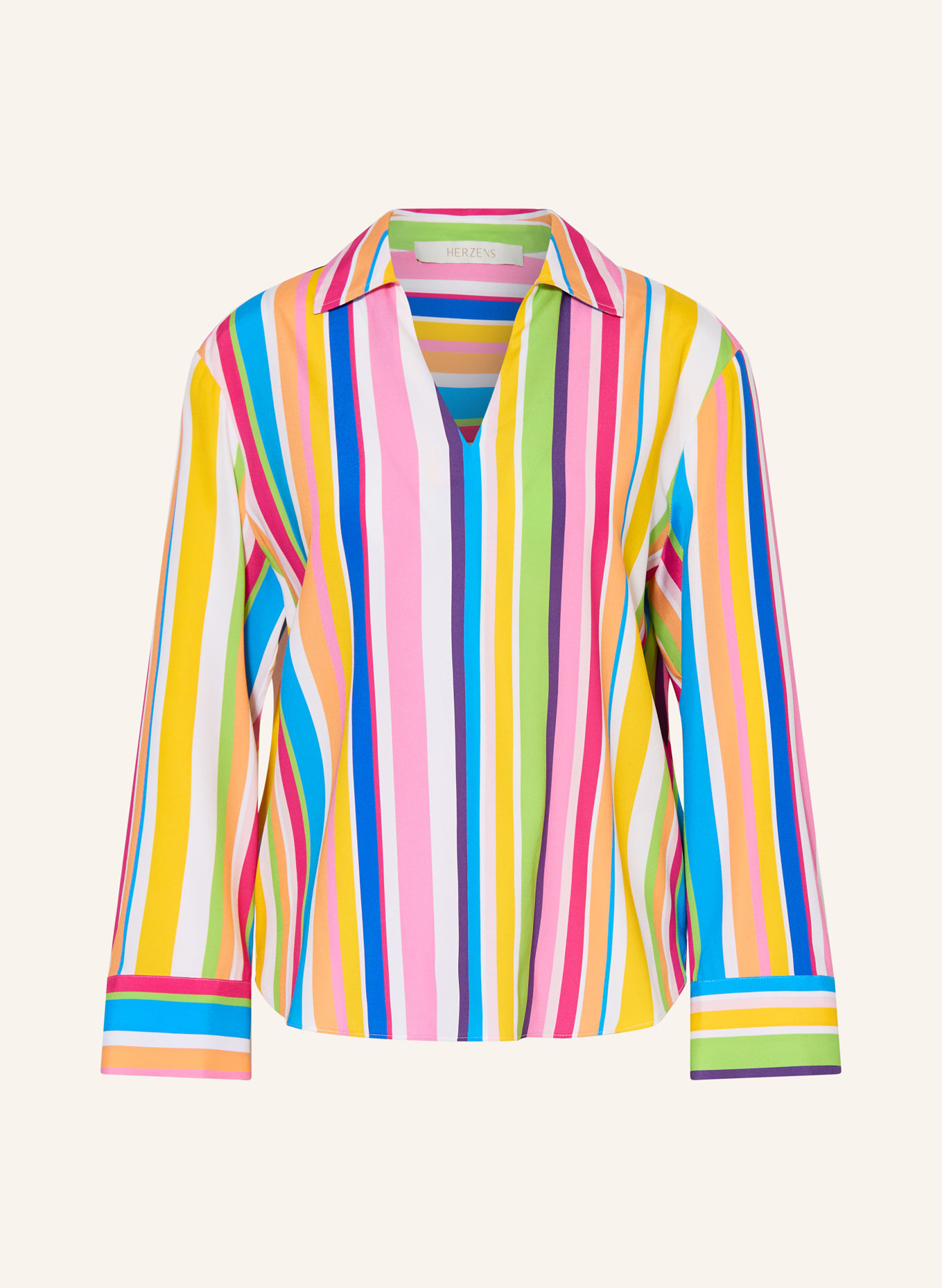 HERZENS Silk blouse shirt: WHITE / PINK / BLUE