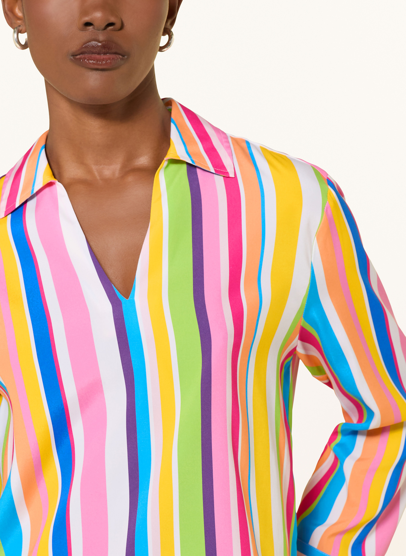 HERZENS Silk blouse shirt: WHITE / PINK / BLUE