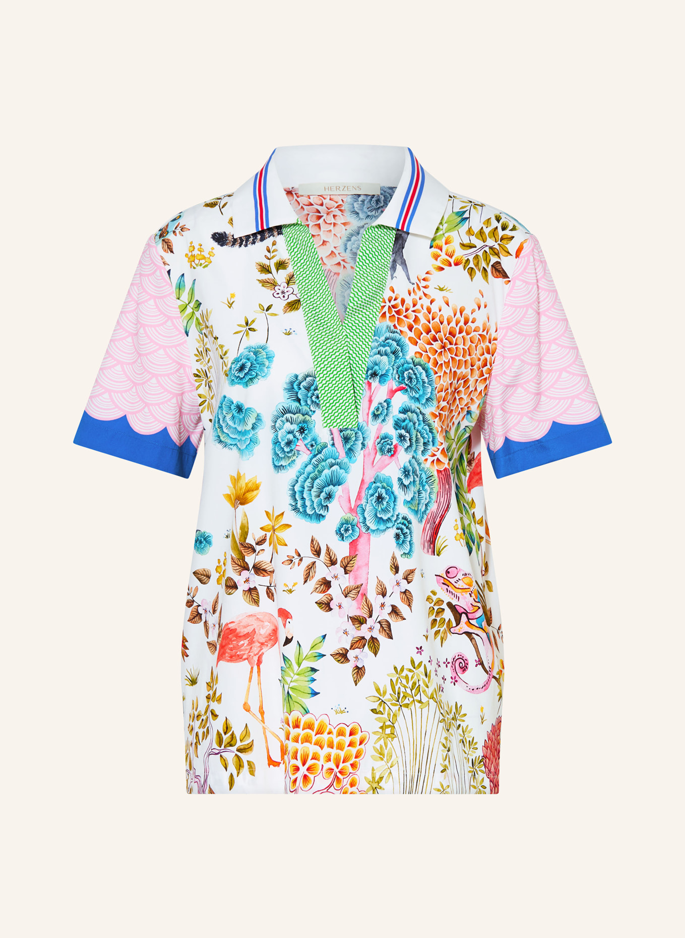 HERZENS Silk blouse shirt: WHITE / PINK / PURPLE