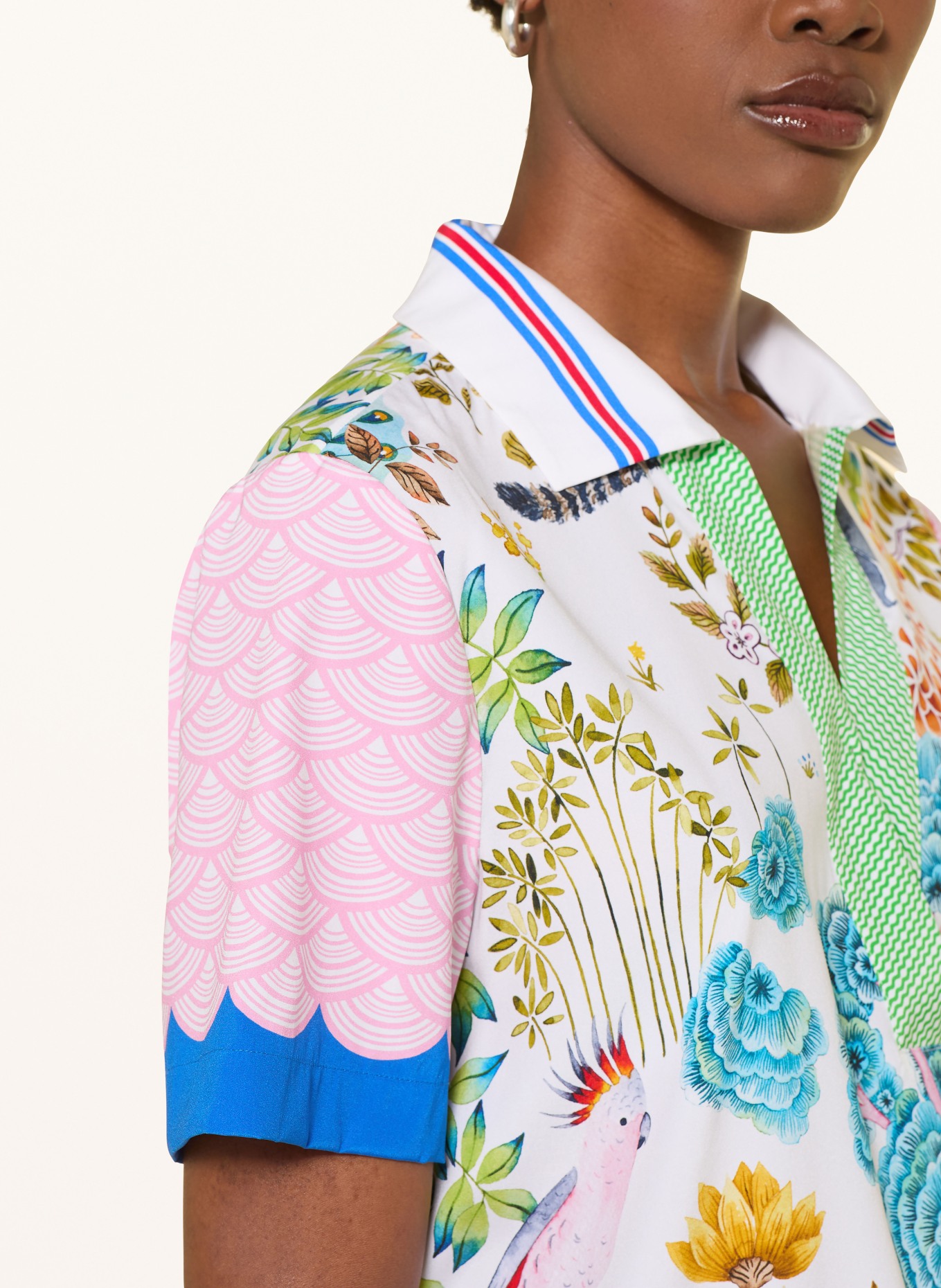 HERZENS Silk blouse shirt: WHITE / PINK / PURPLE