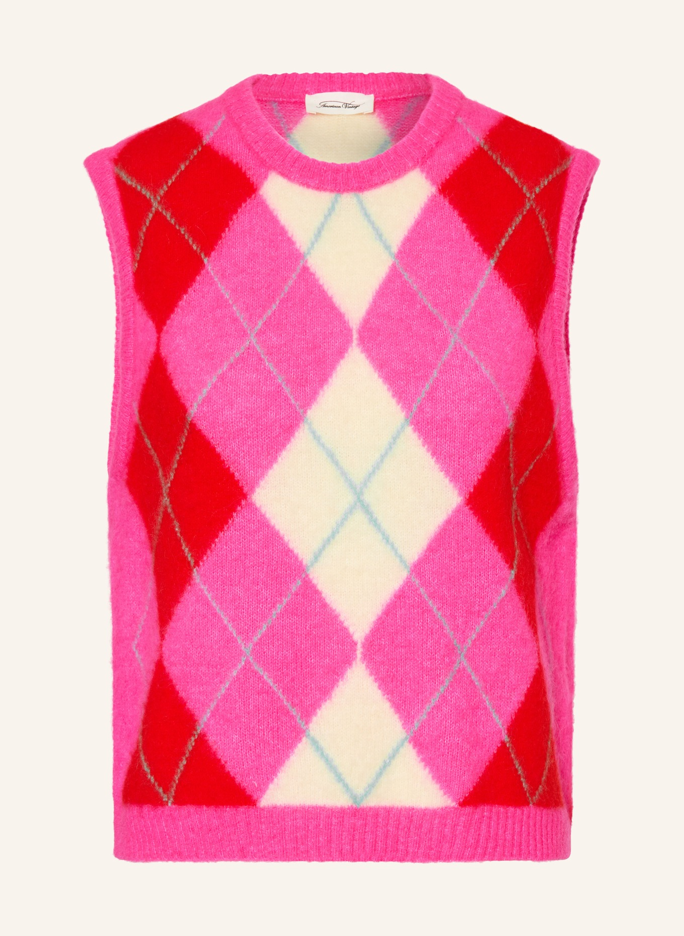 American Vintage Sweter bez rękawów VITOW z alpaką: JASKRAWY MOCNORÓŻOWY / KREMOWY / CZERWONY