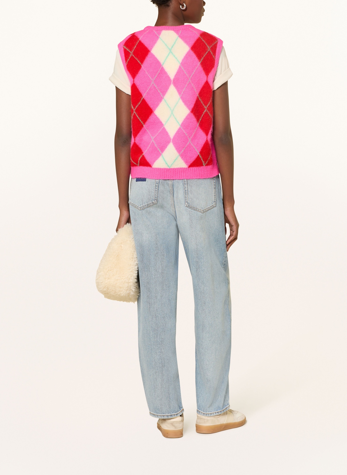 American Vintage Sweter bez rękawów VITOW z alpaką: JASKRAWY MOCNORÓŻOWY / KREMOWY / CZERWONY